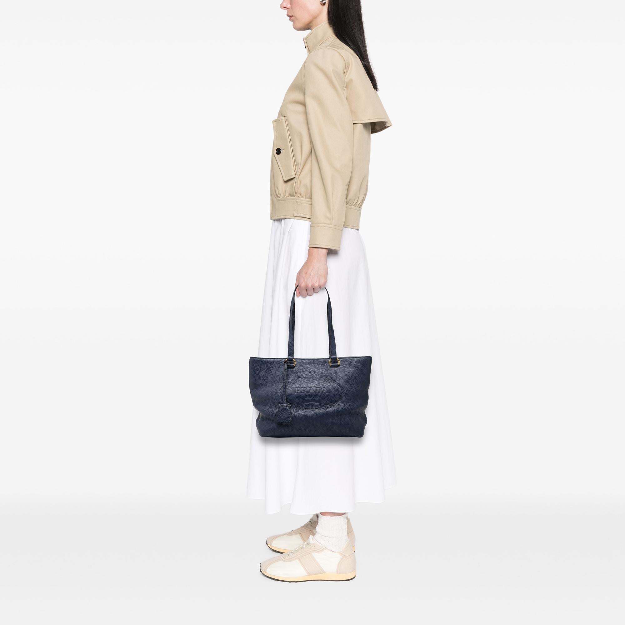 Prada Vitello Daino Canapa Logo Tote