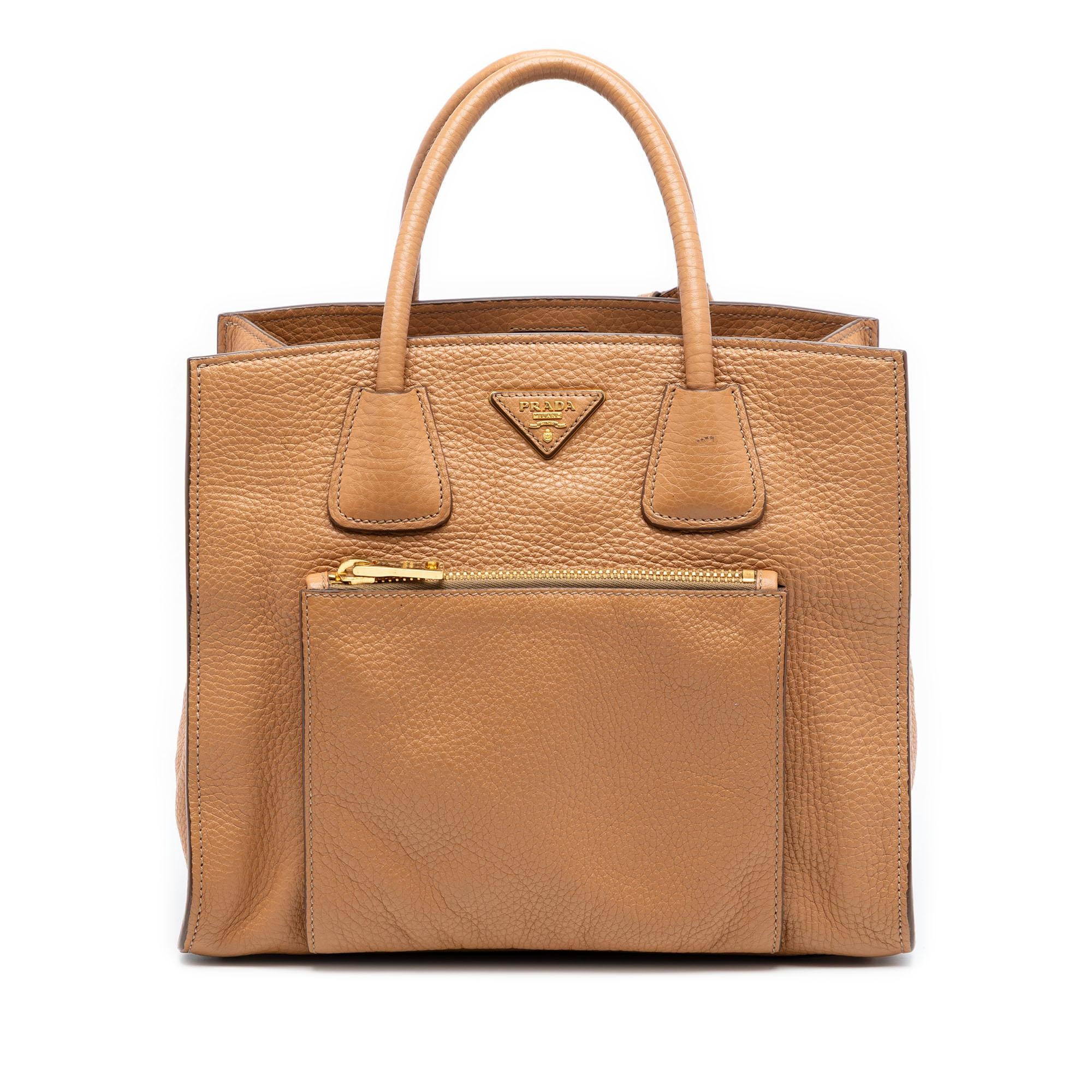 Prada Vitello Daino Front Pocket Open Convertible Tote