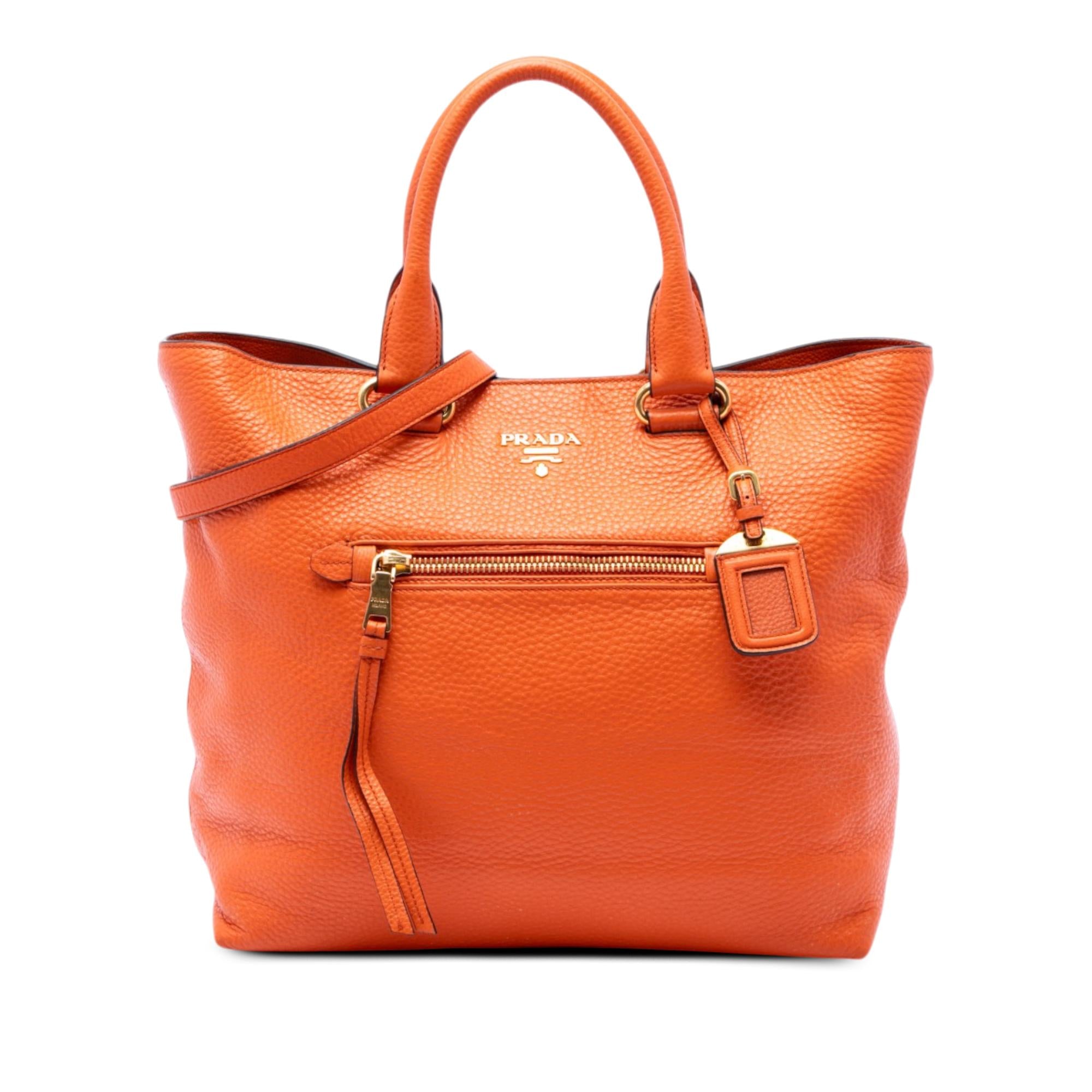Prada Vitello Daino Front Pocket Open Convertible Tote