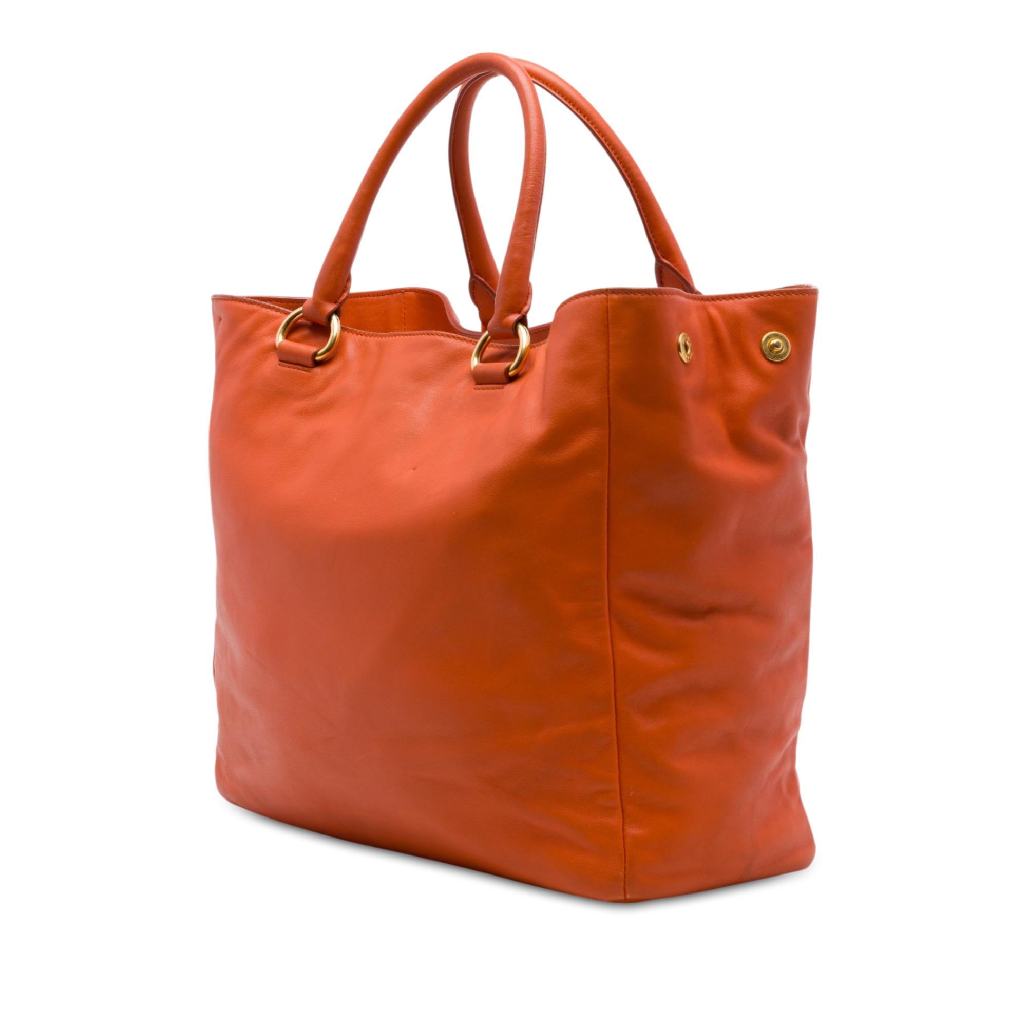 Prada Vitello Daino Front Zip Open Convertible Tote