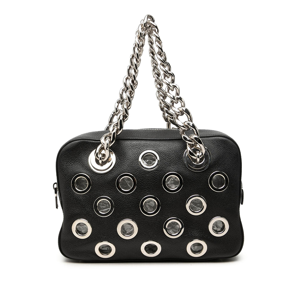 Prada Vitello Daino Grommet Chain Shoulder Bag