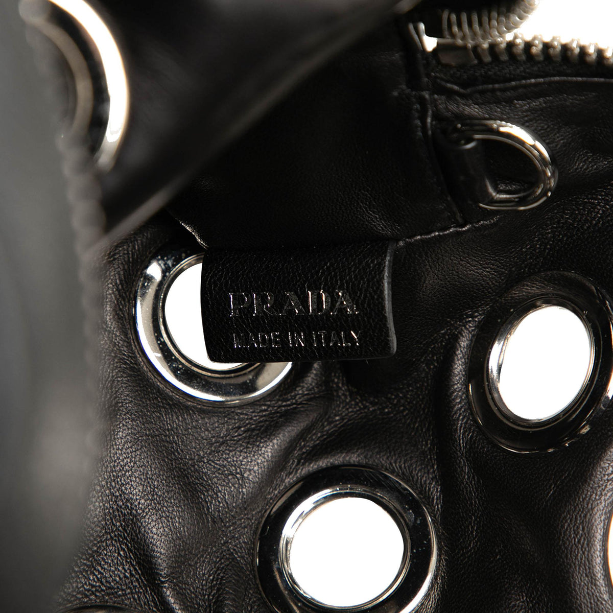Prada Vitello Daino Grommet Chain Shoulder Bag