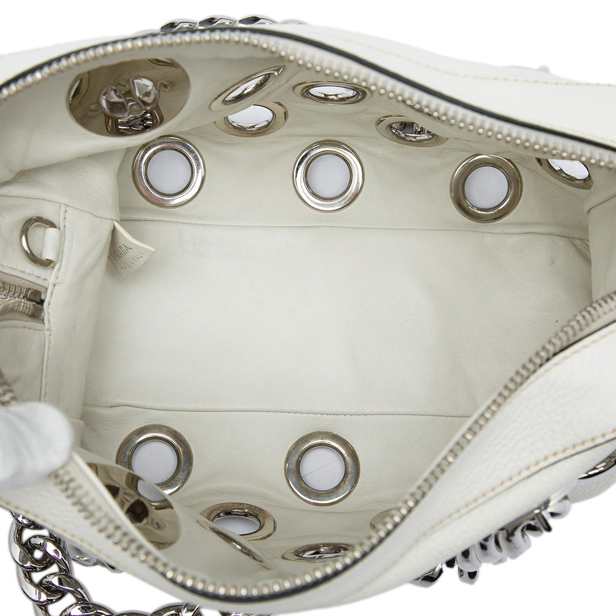Prada Vitello Daino Grommet Chain Shoulder Bag