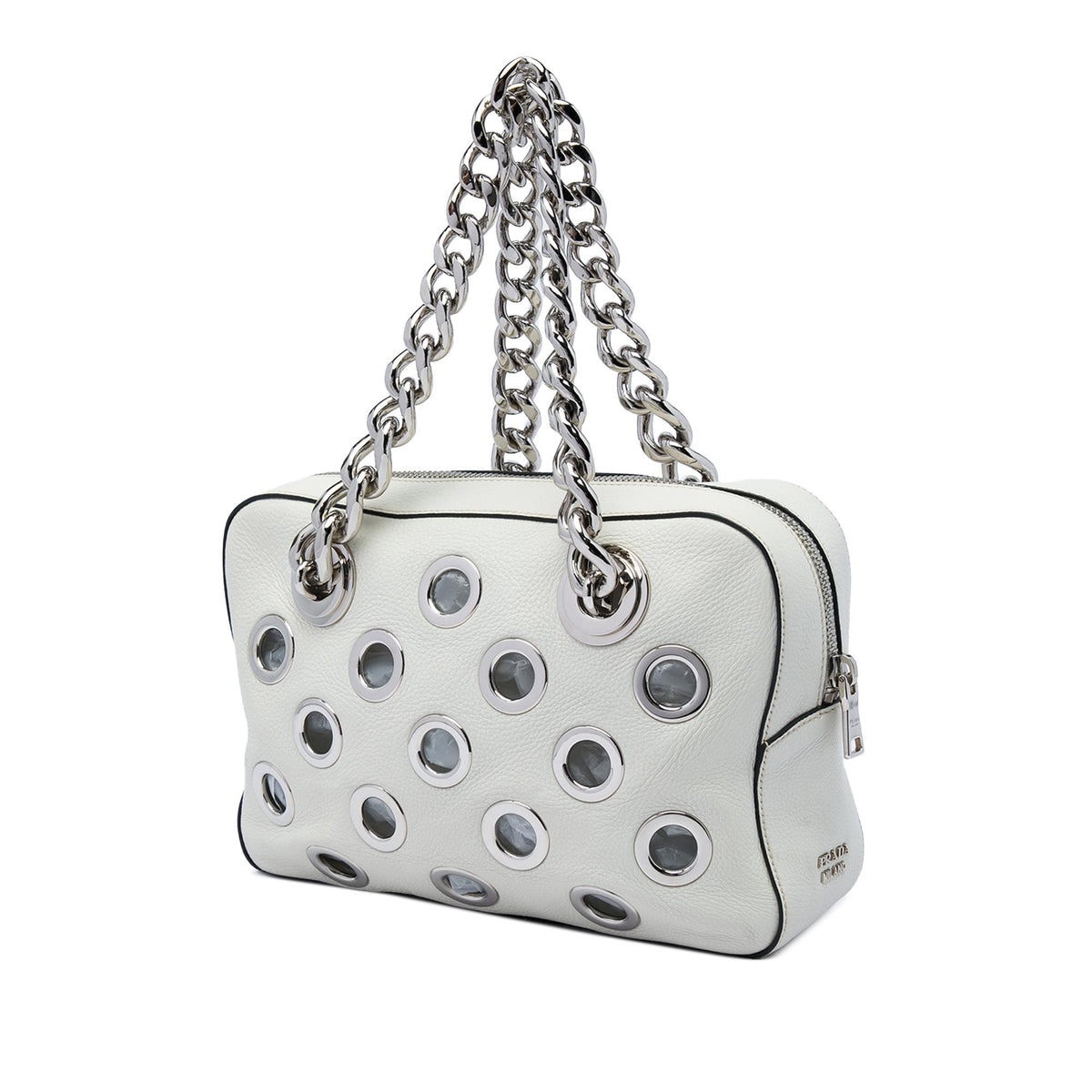 Prada Vitello Daino Grommet Chain Shoulder Bag