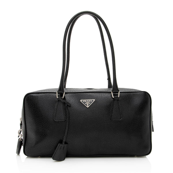 Prada Bauletto Saffiano Mini Black Leather Cross Body Bag