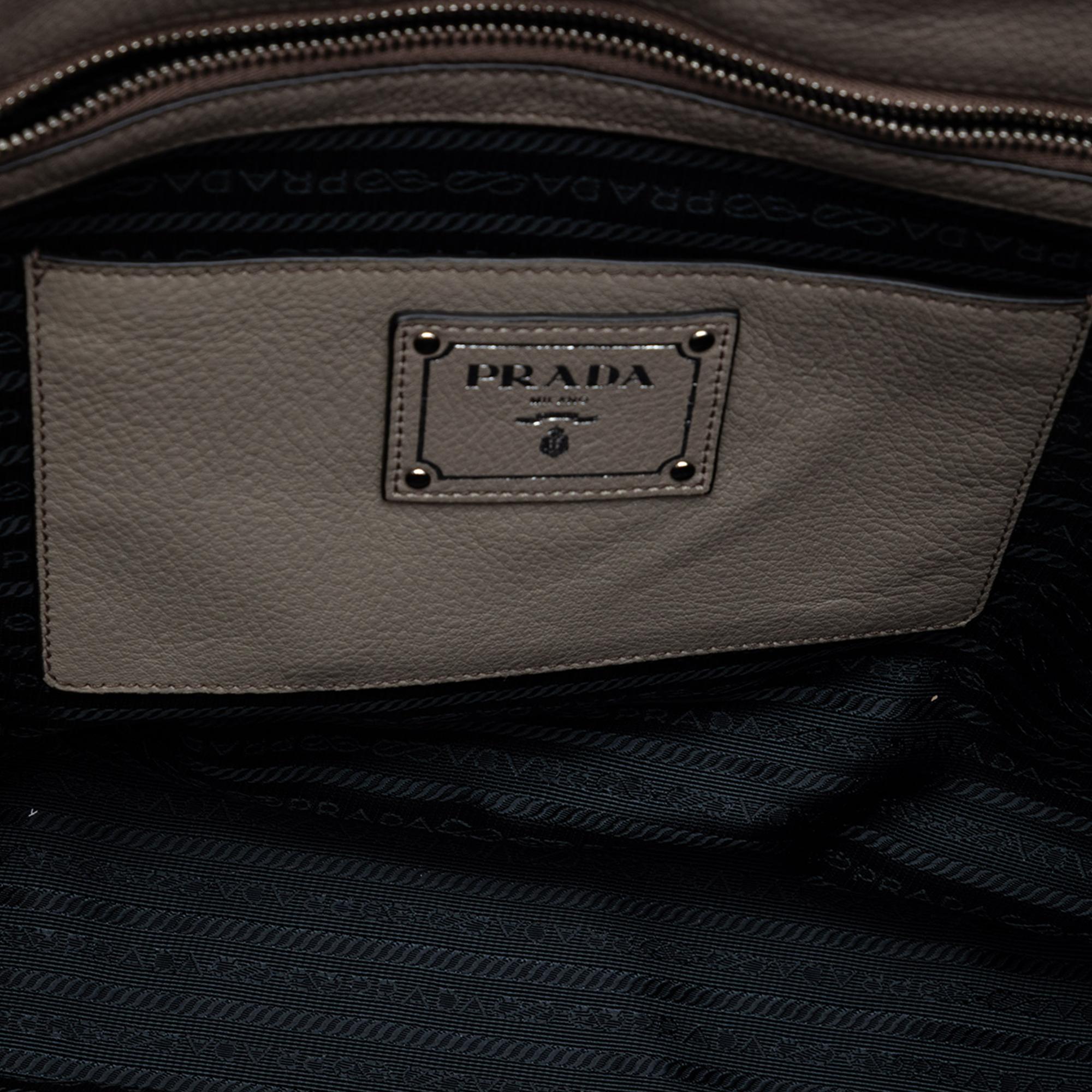 Prada Vitello Daino Side Zip Convertible Tote