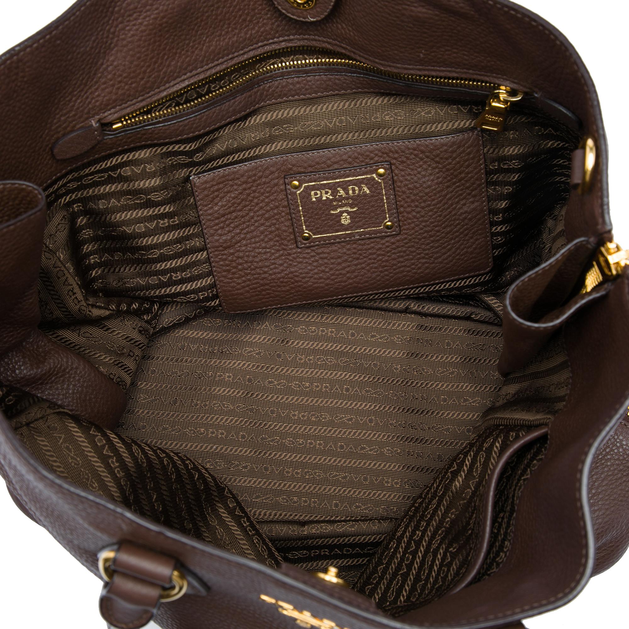 Prada Vitello Daino Side Zip Open Convertible Tote