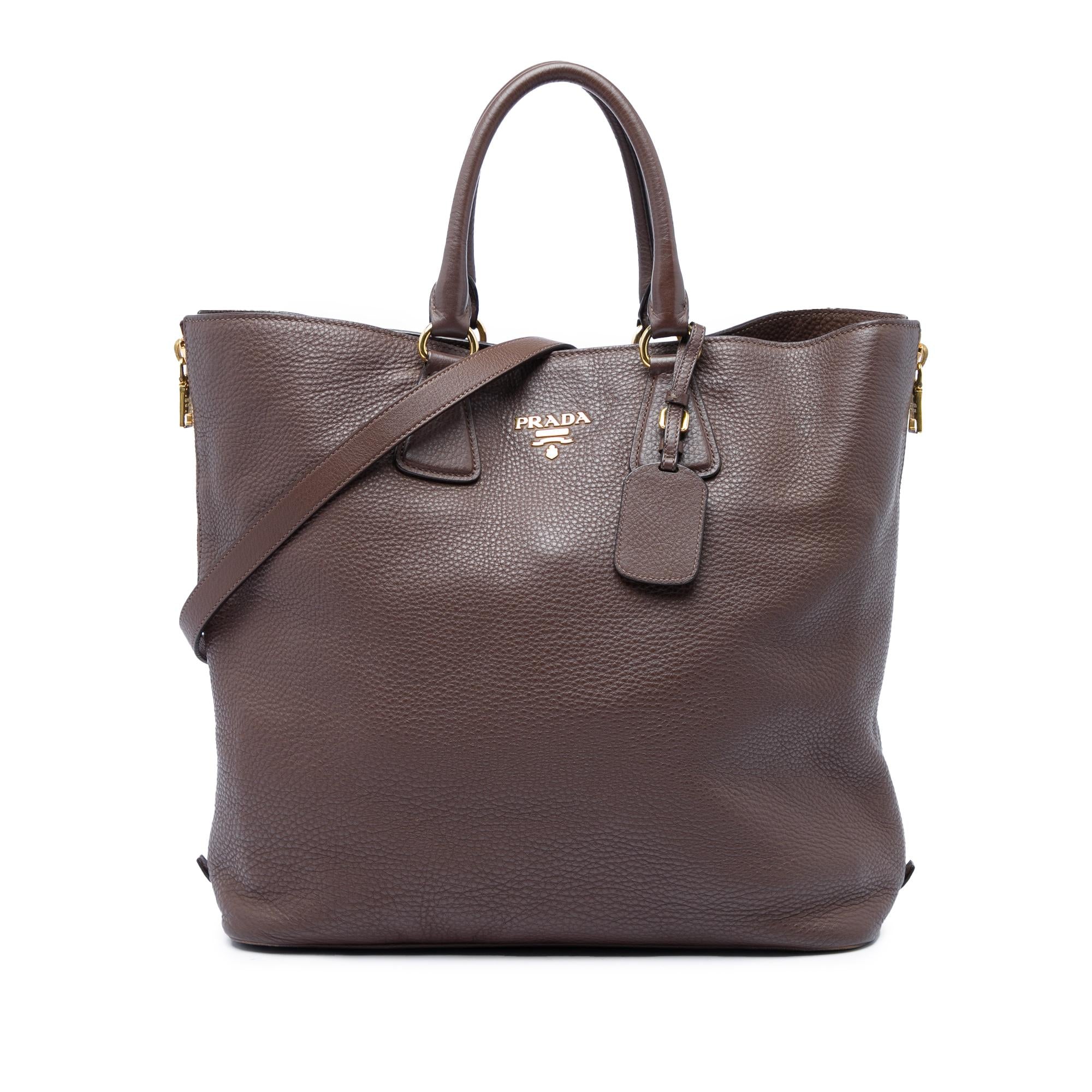 Prada Vitello Daino Side Zip Open Convertible Tote