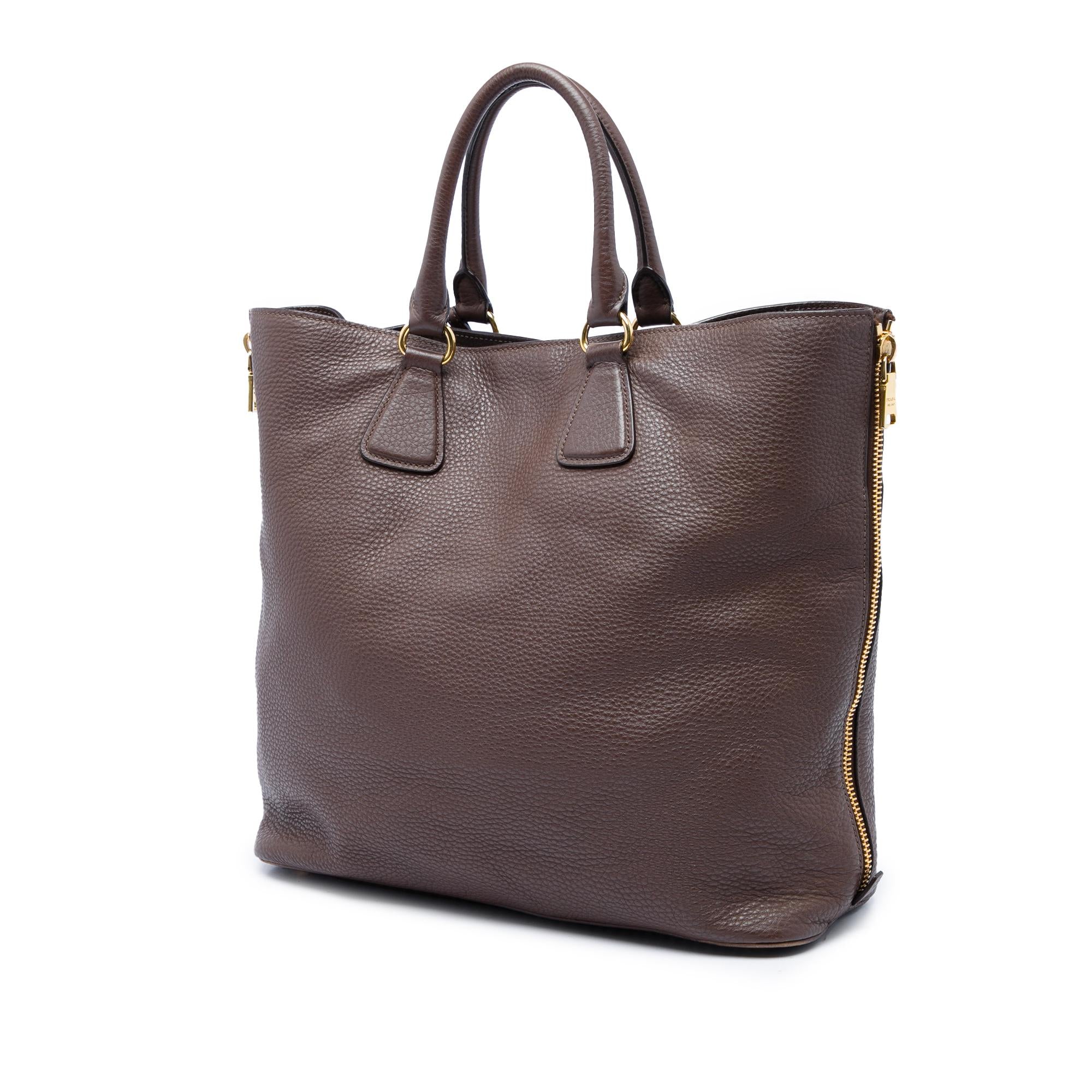 Prada Vitello Daino Side Zip Open Convertible Tote