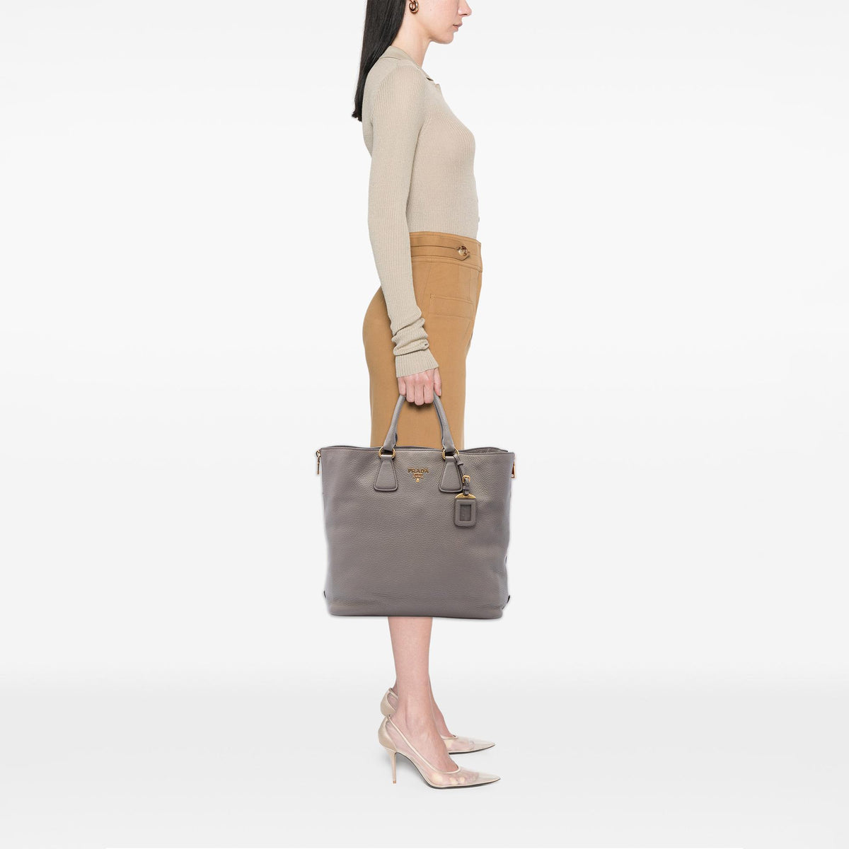 Prada Vitello Daino Side Zip Tote