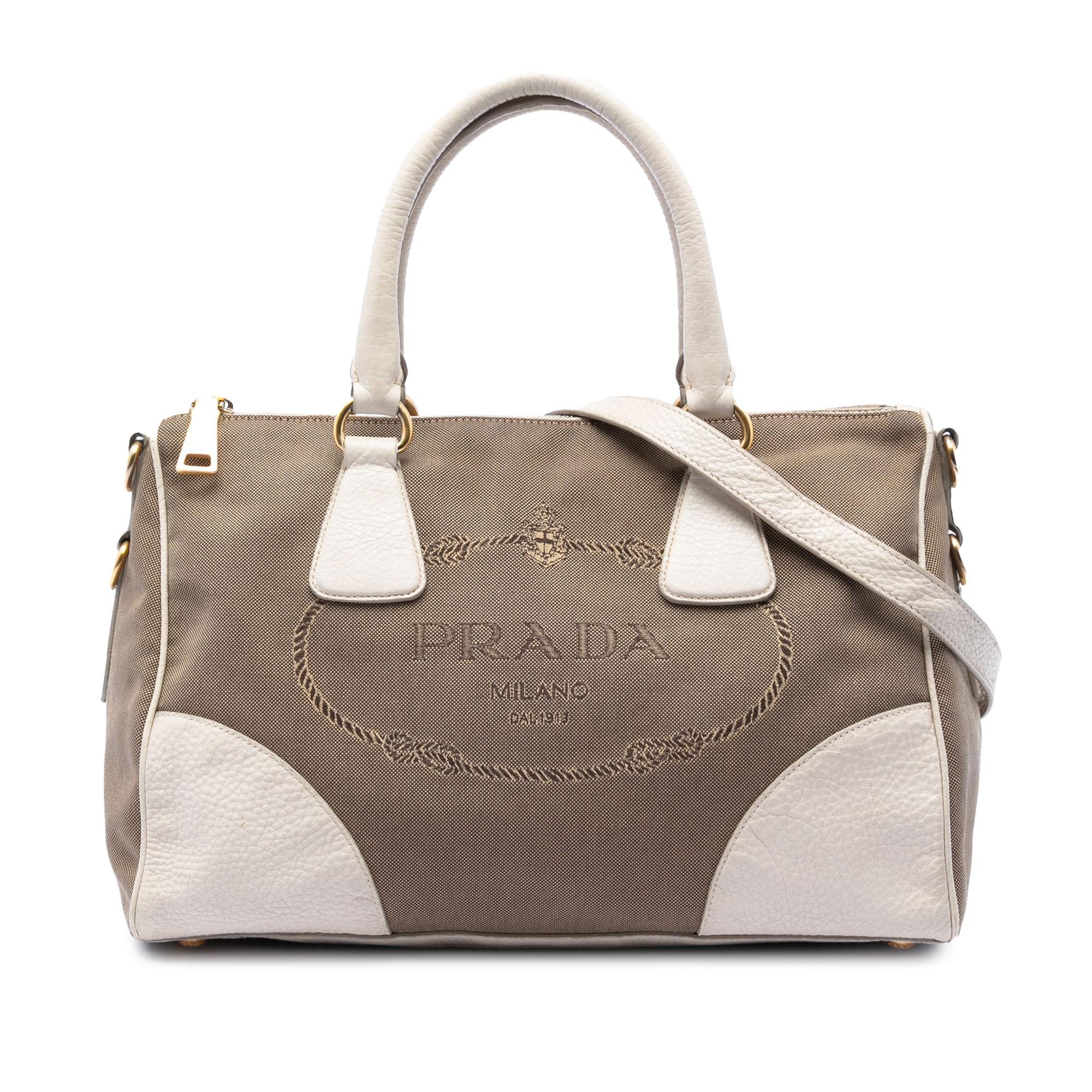 Prada Vitello Daino Trimmed Canvas Canapa Logo Satchel