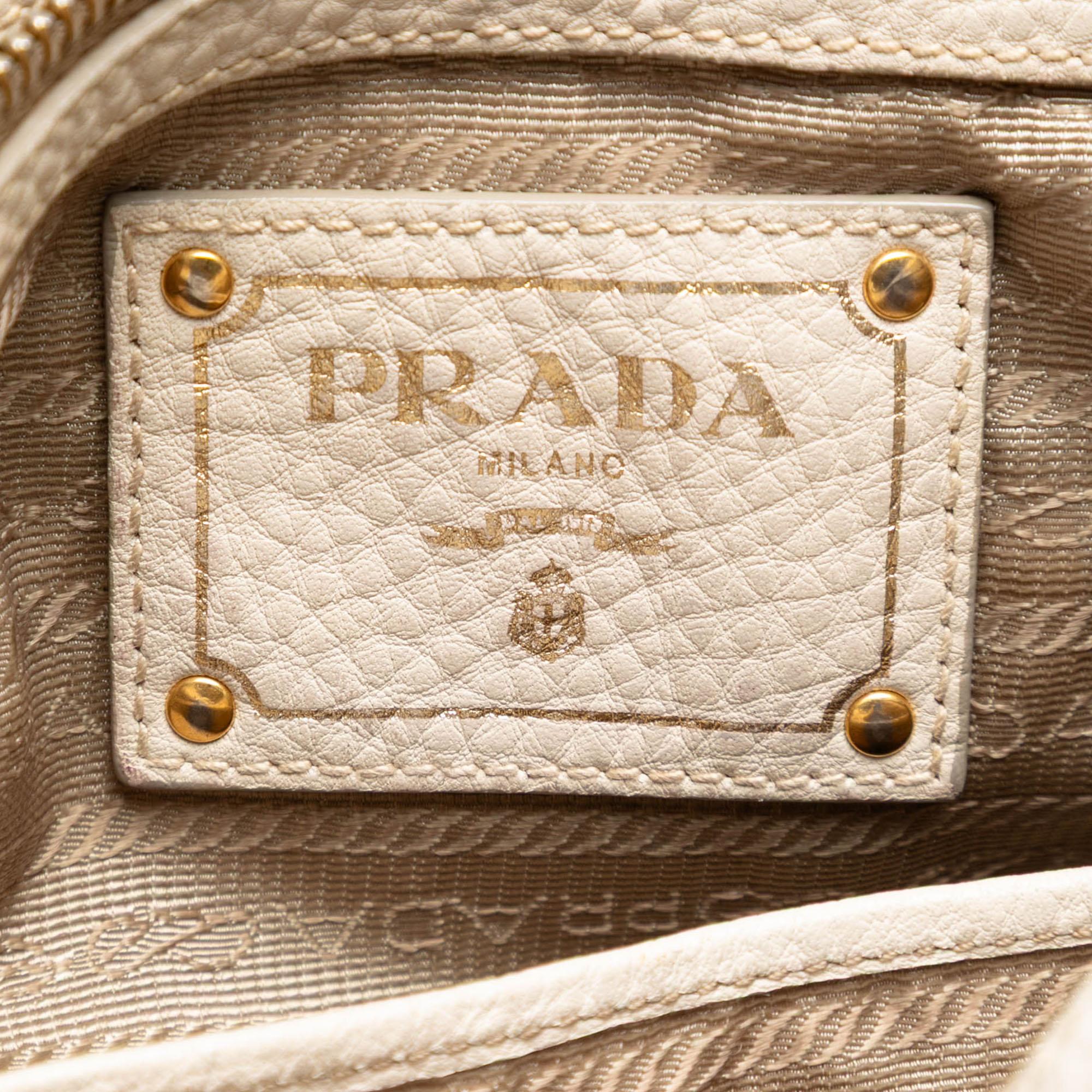 Prada Vitello Daino Trimmed Canvas Canapa Logo Satchel