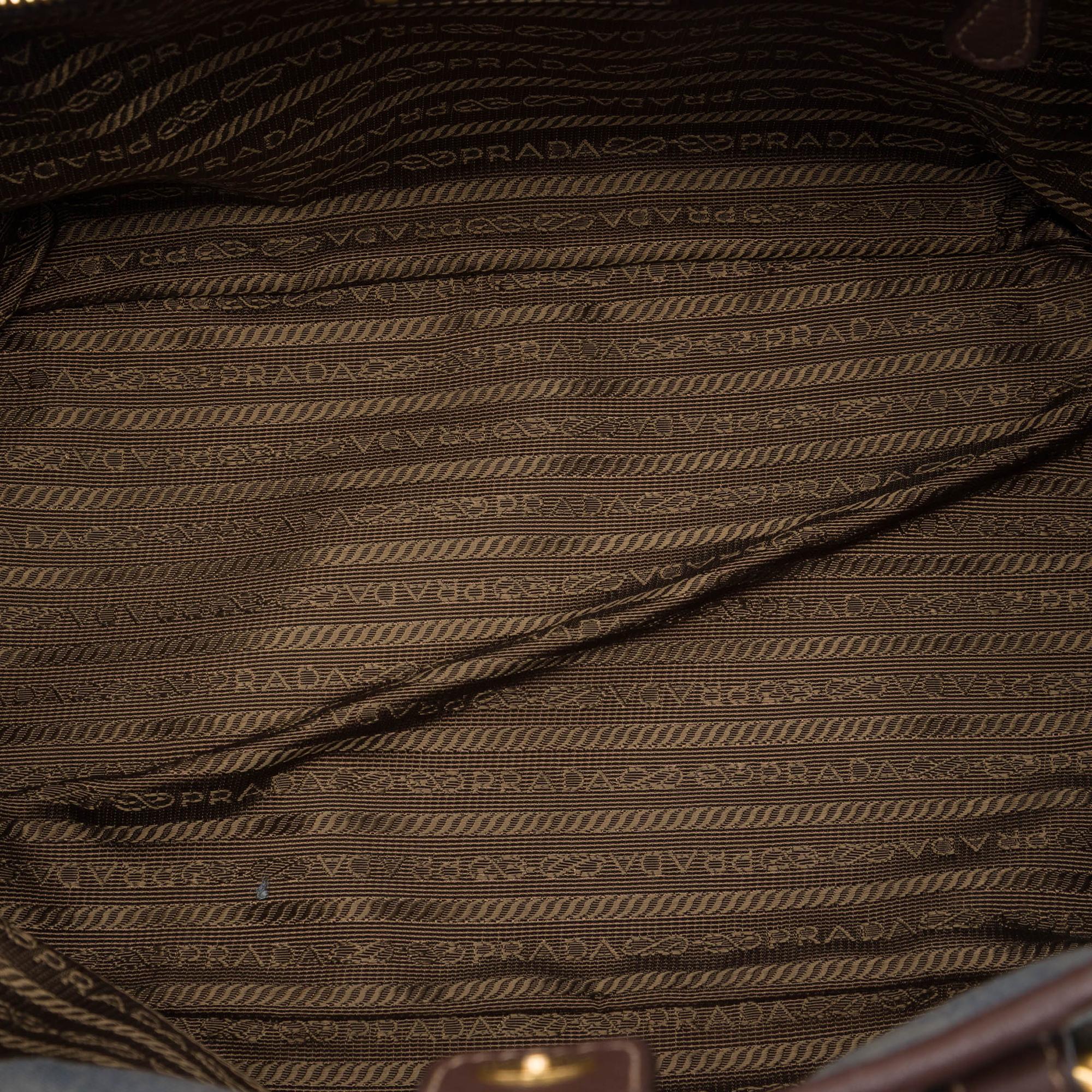Prada Vitello Daino Trimmed Canvas Canapa Logo Satchel