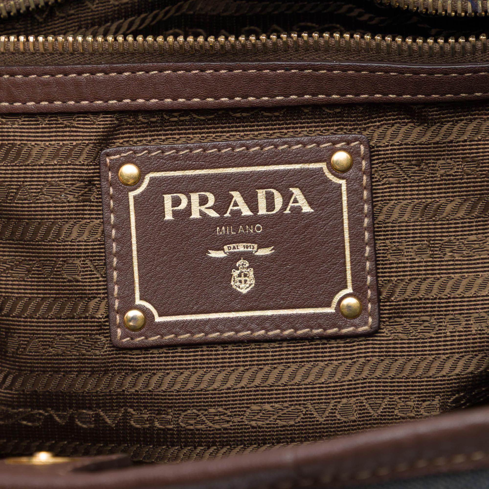 Prada Vitello Daino Trimmed Canvas Canapa Logo Satchel