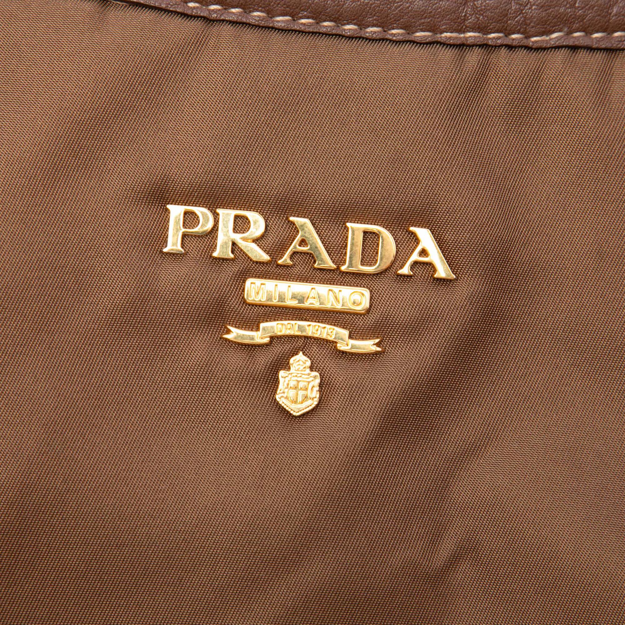 Prada Vitello Daino Trimmed Tessuto Satchel