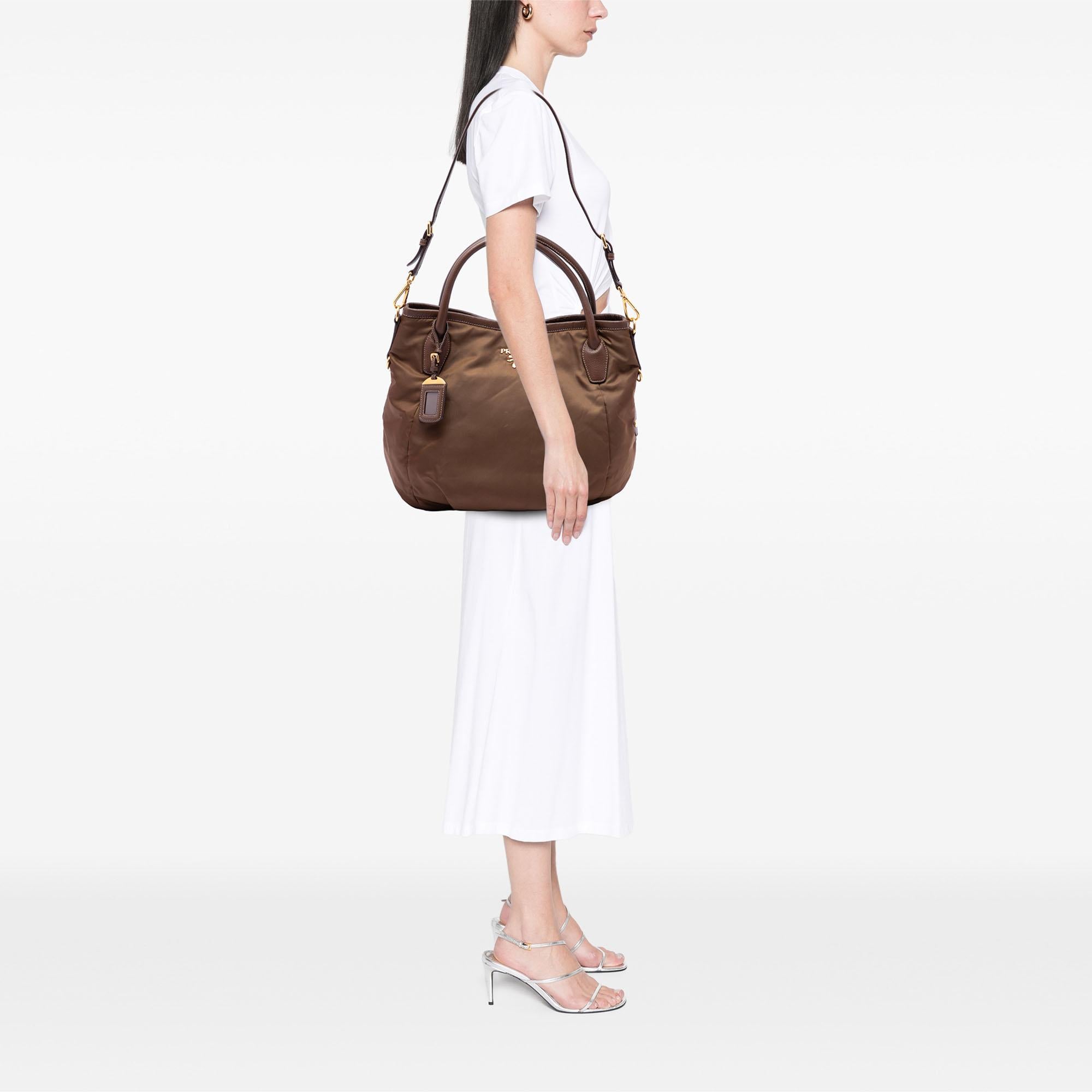 Prada Vitello Daino Trimmed Tessuto Satchel
