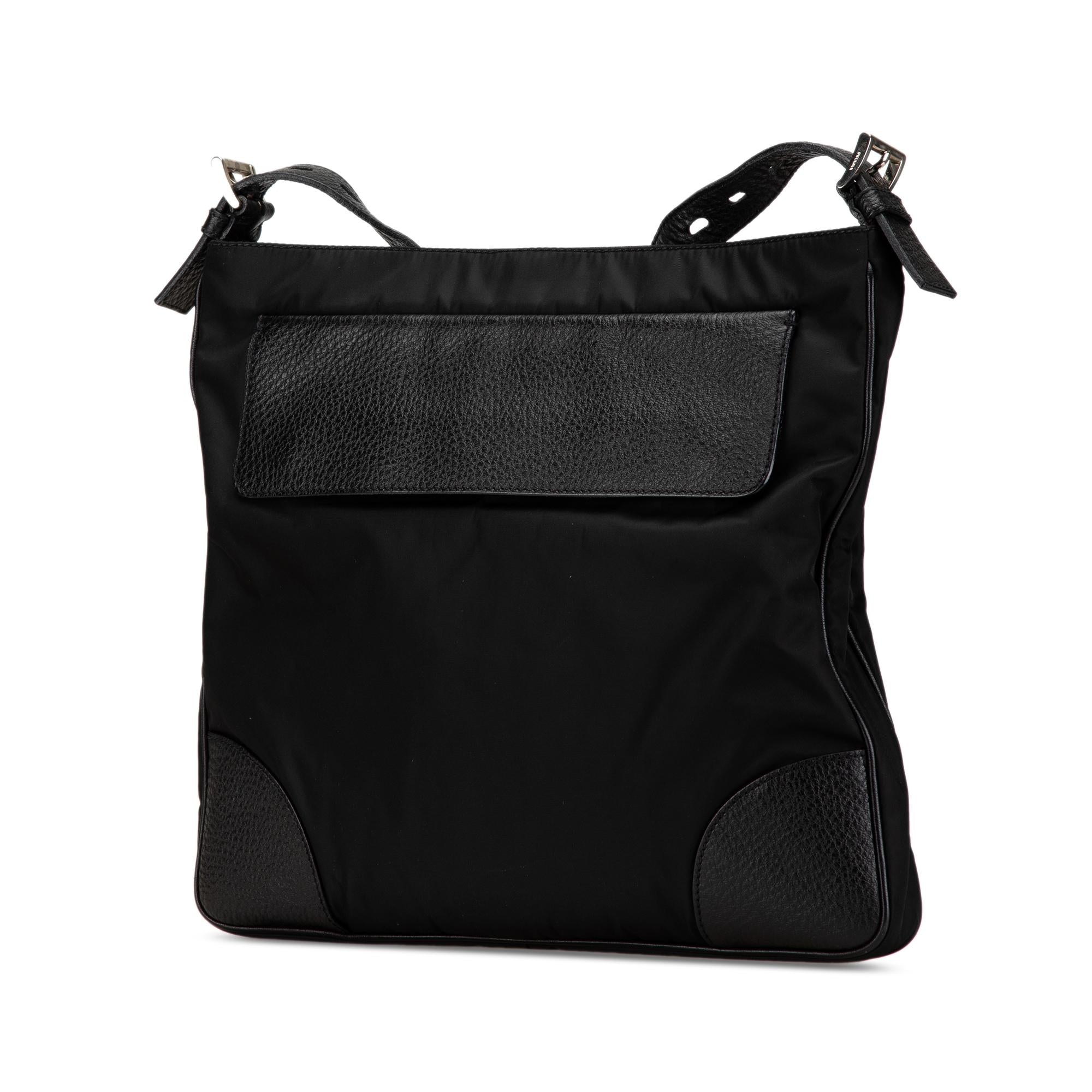 Prada Vitello Daino Trimmed Tessuto Zip Top Crossbody