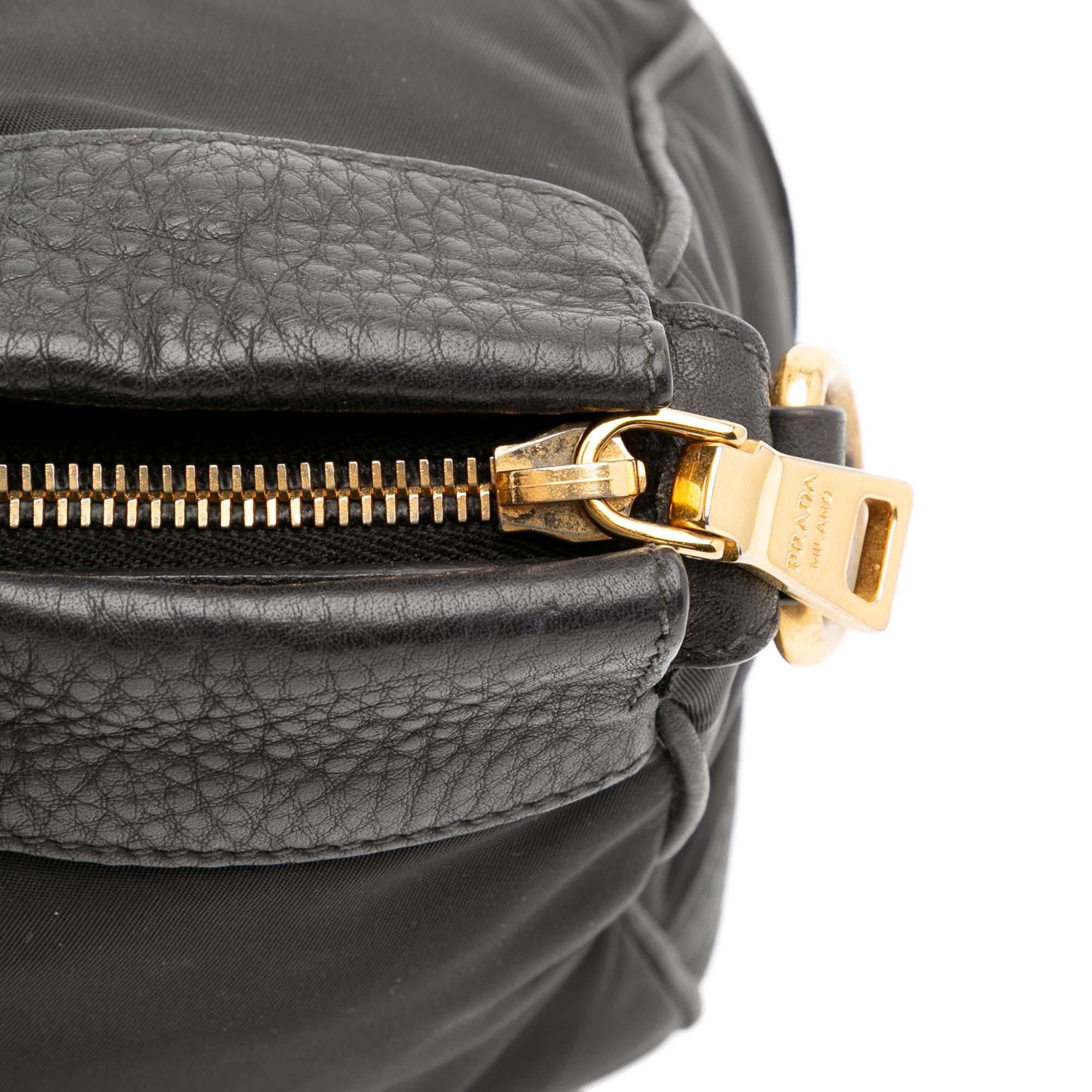 Prada Vitello Daino Trimmed Tessuto Zip Top Satchel