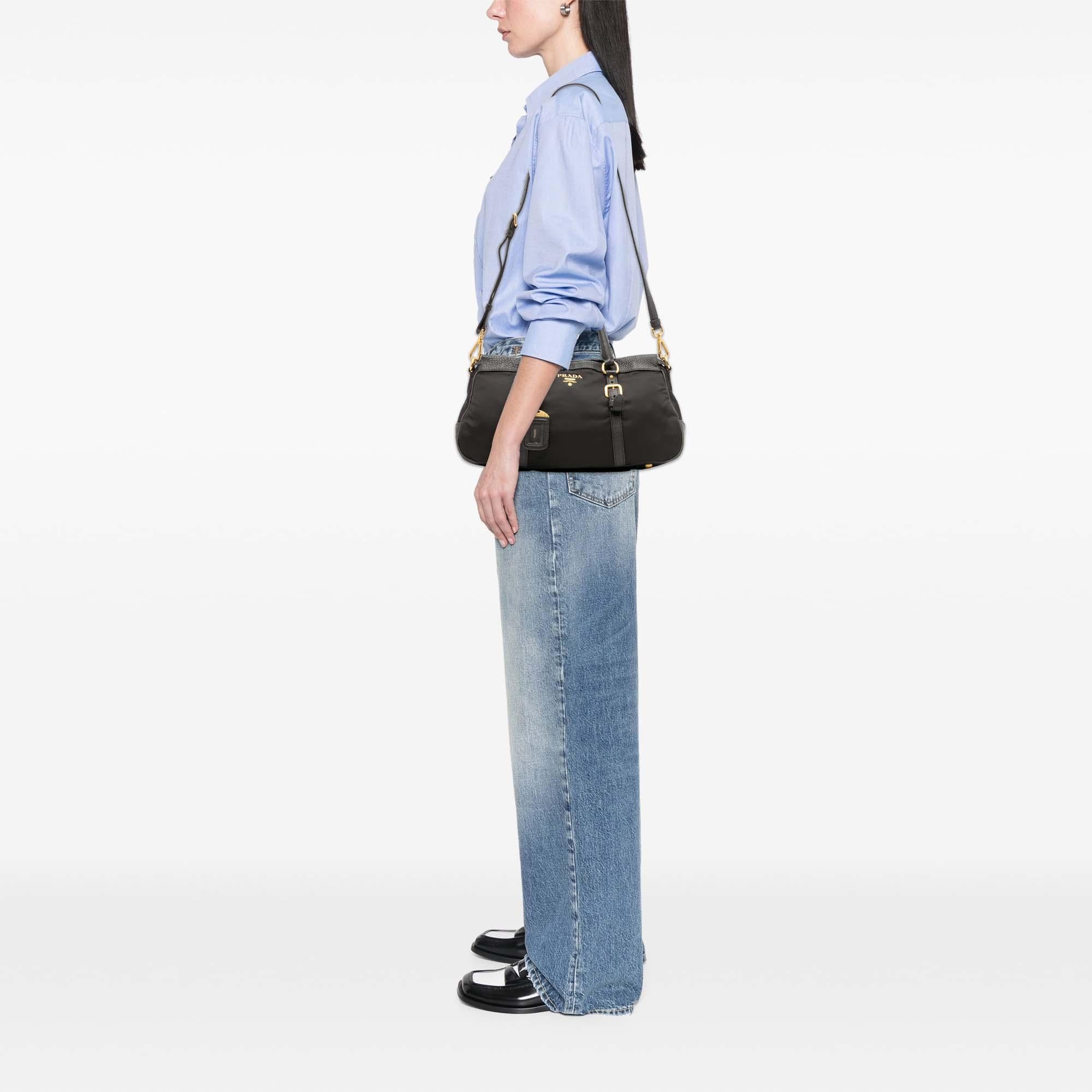 Prada Vitello Daino Trimmed Tessuto Zip Top Satchel