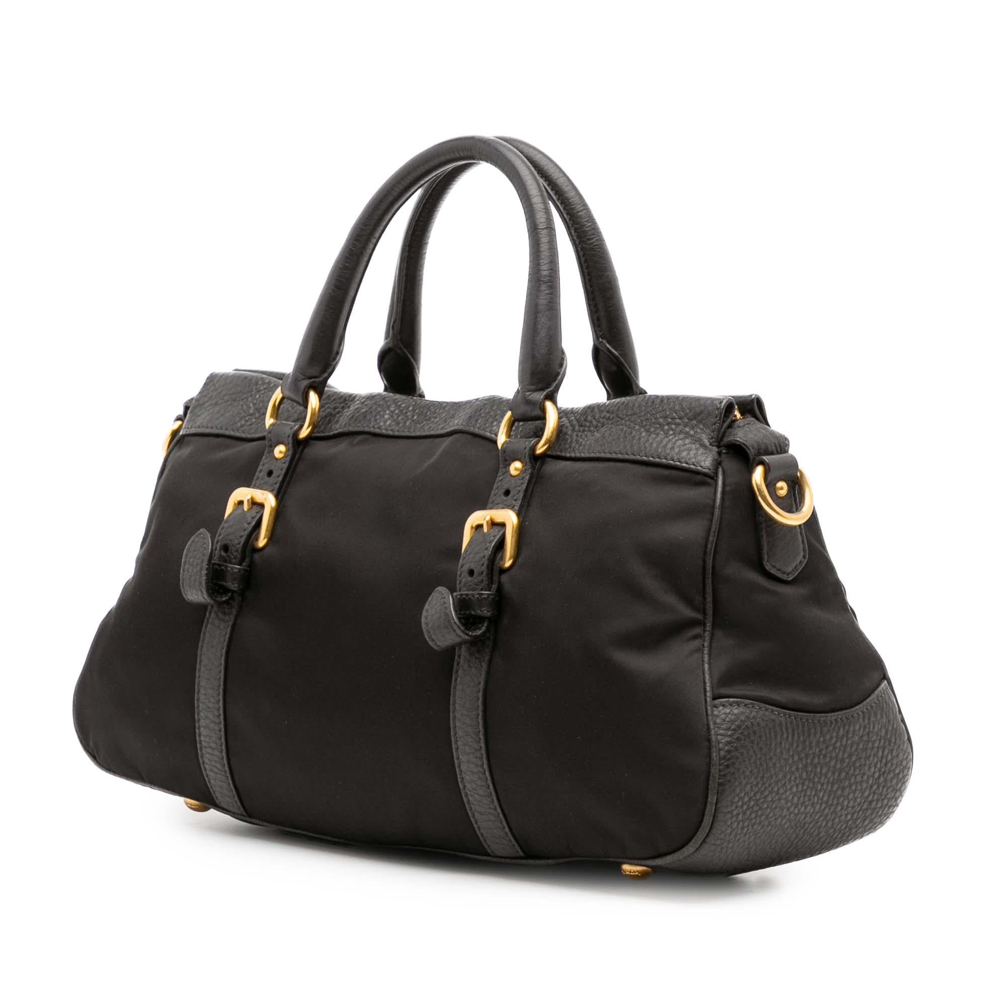 Prada Vitello Daino Trimmed Tessuto Zip Top Satchel