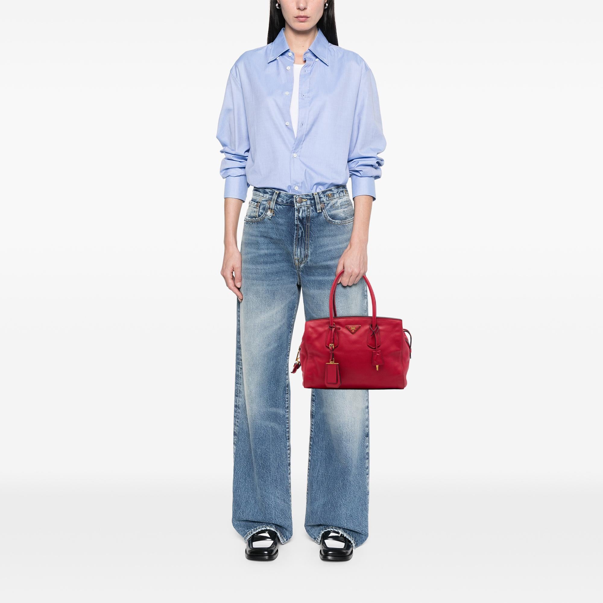 Prada Vitello Daino Zip Top Convertible Tote
