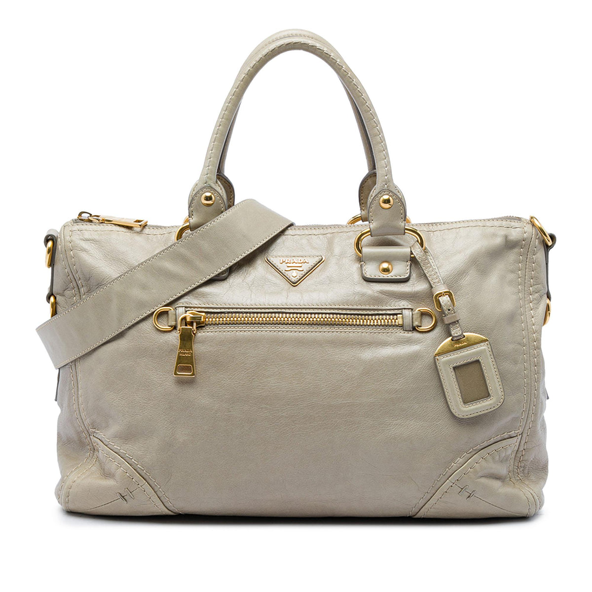 Prada Vitello Shine Bauletto Zip Top Satchel