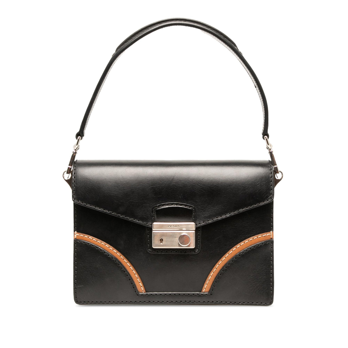 Prada Vitello Stitched Sound Lock Satchel