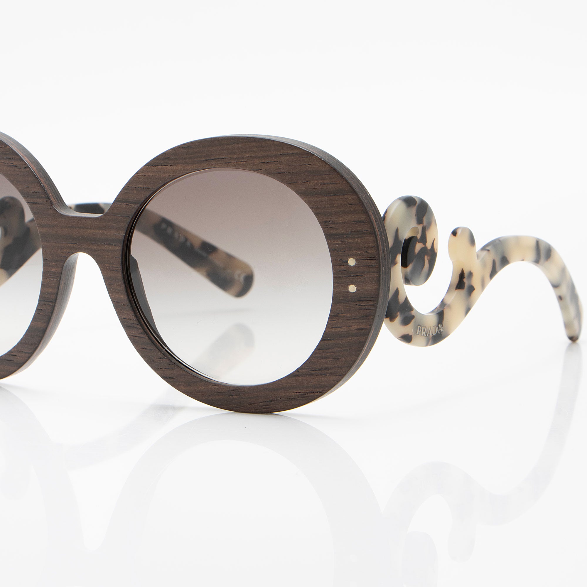 Prada Wooden Baroque Round Sunglasses