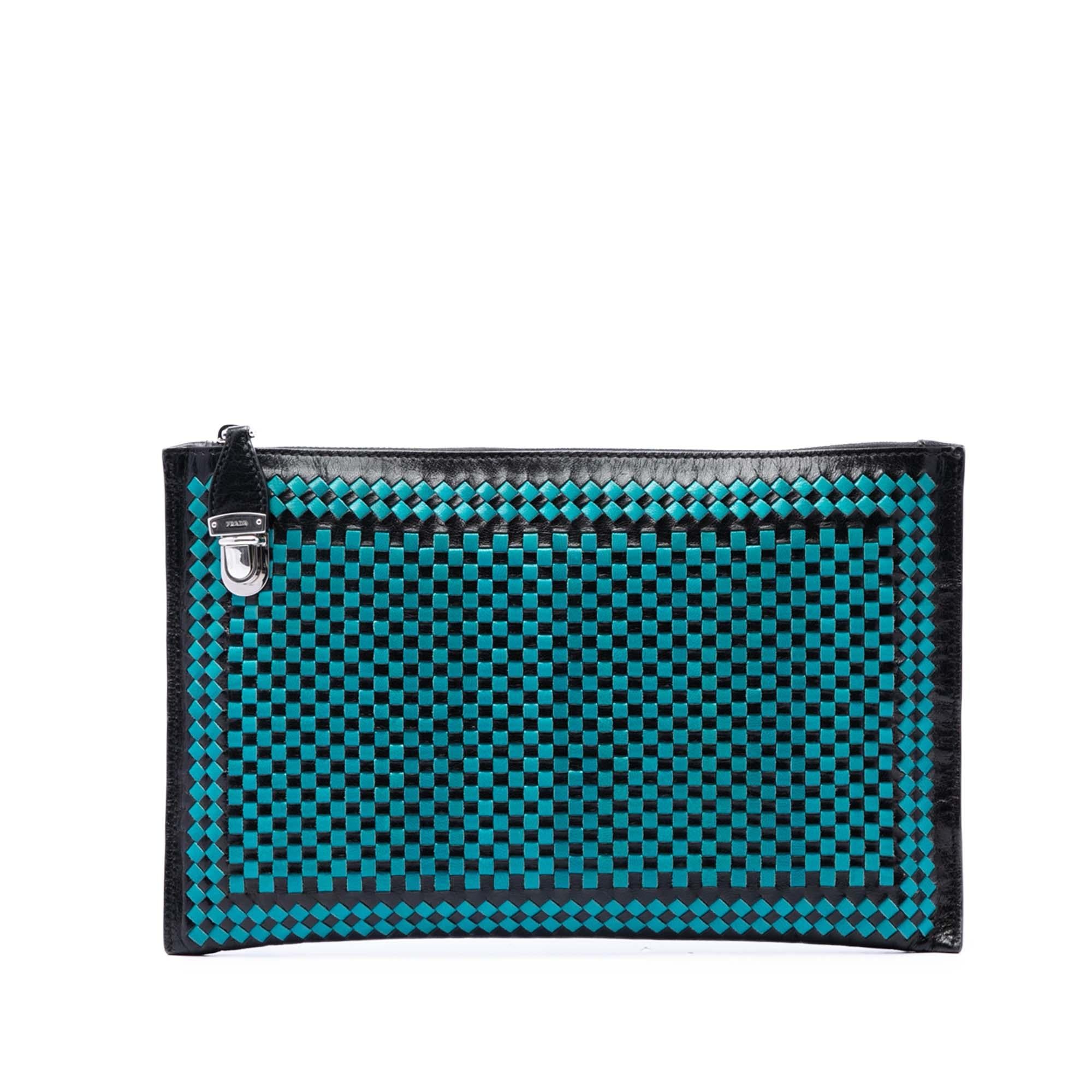 Prada Woven Goatskin Madras Zip Clutch