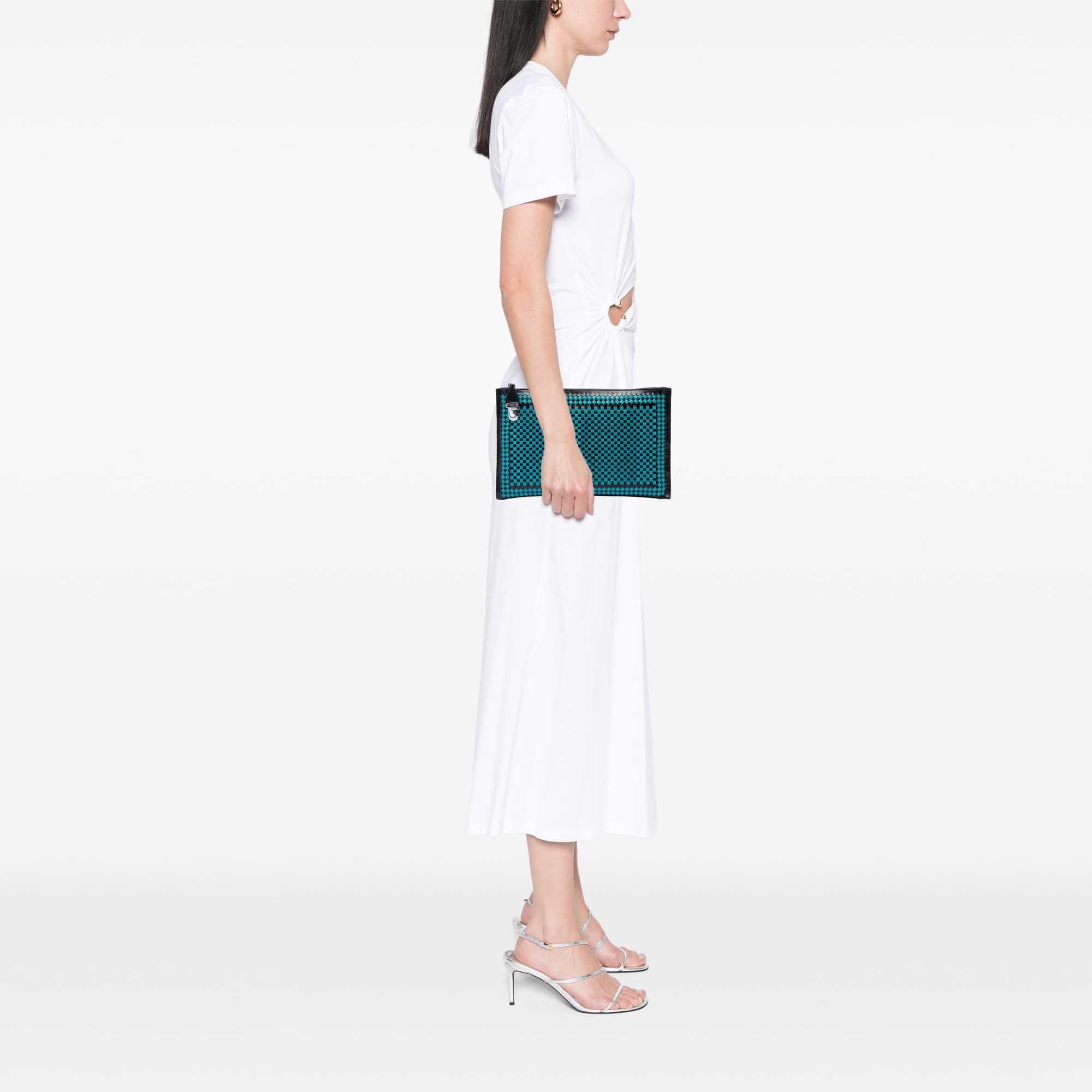 Prada Woven Goatskin Madras Zip Clutch