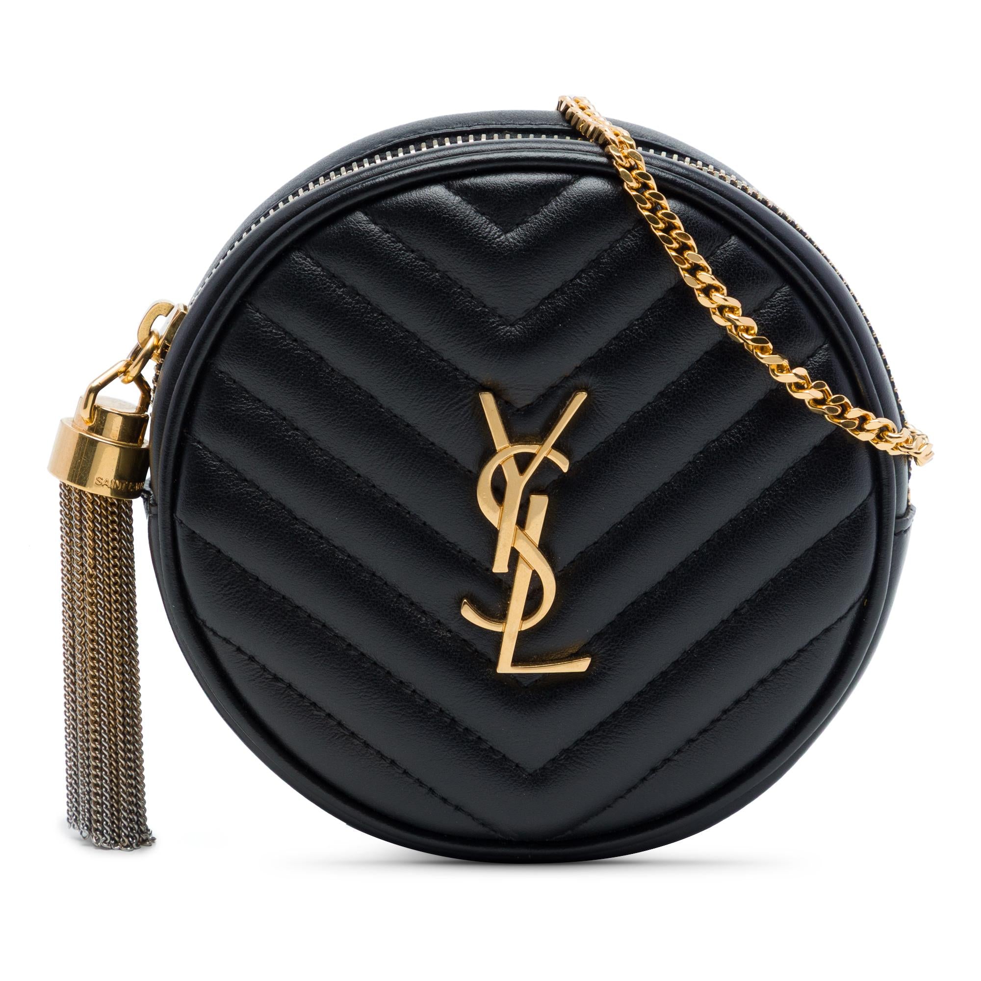 Saint Laurent Baby Chevron Calfskin Round Vinyle Belt Bag