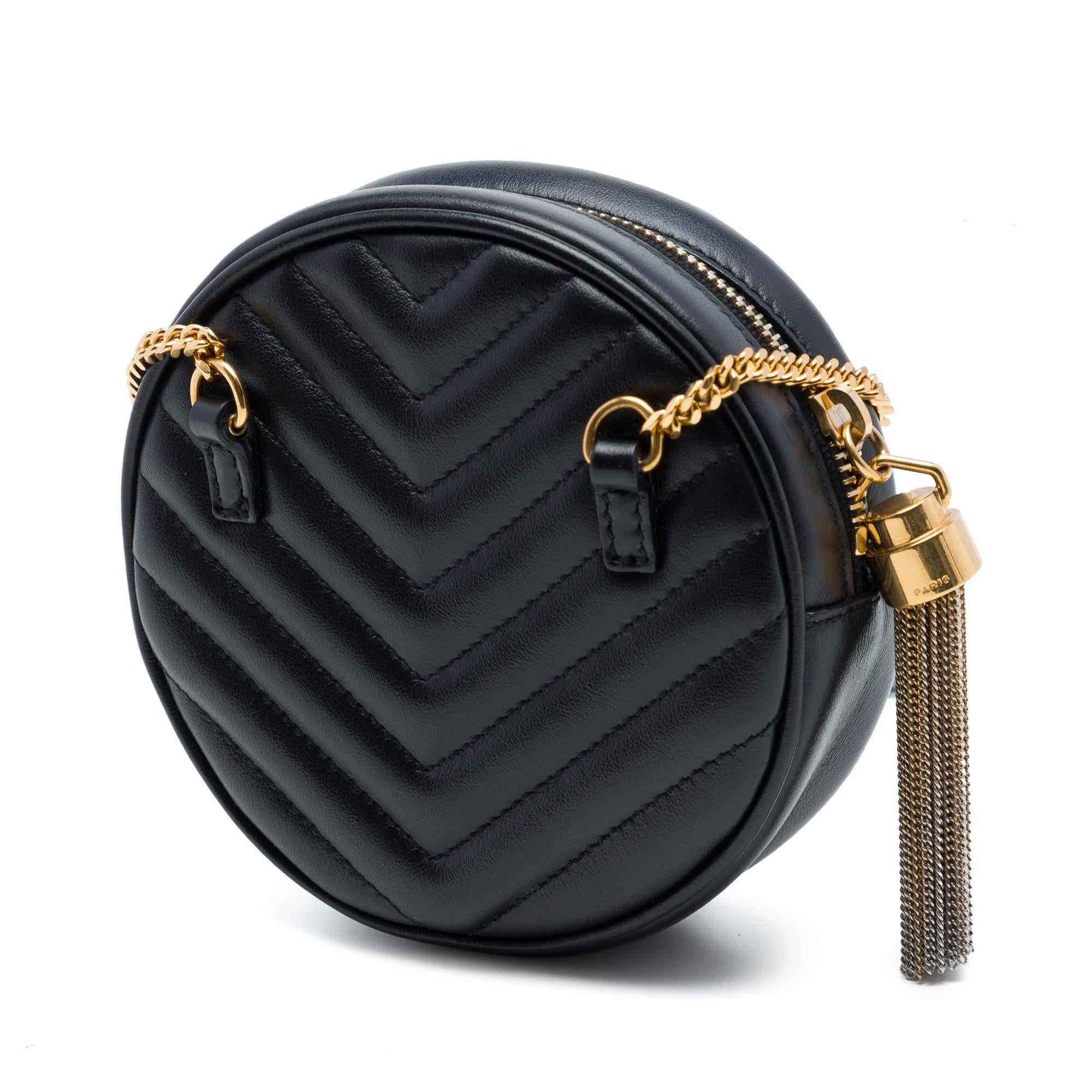 Saint Laurent Baby Chevron Calfskin Round Vinyle Belt Bag
