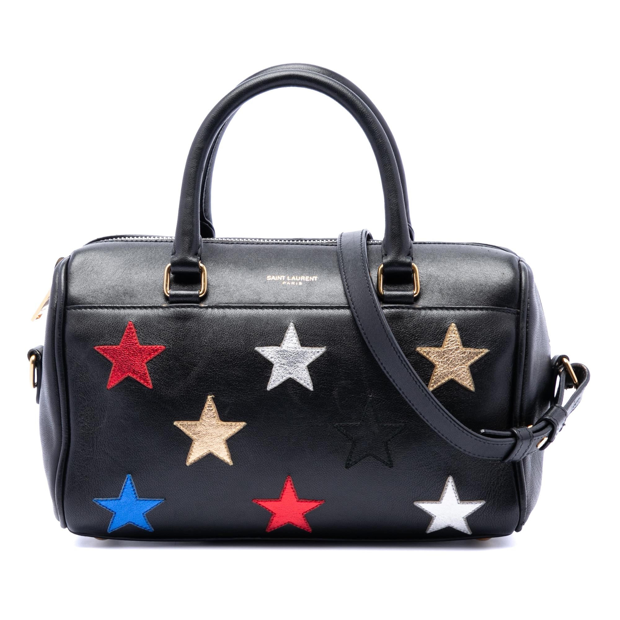 Saint Laurent Baby Leather Star Patchwork Classic Duffle Satchel