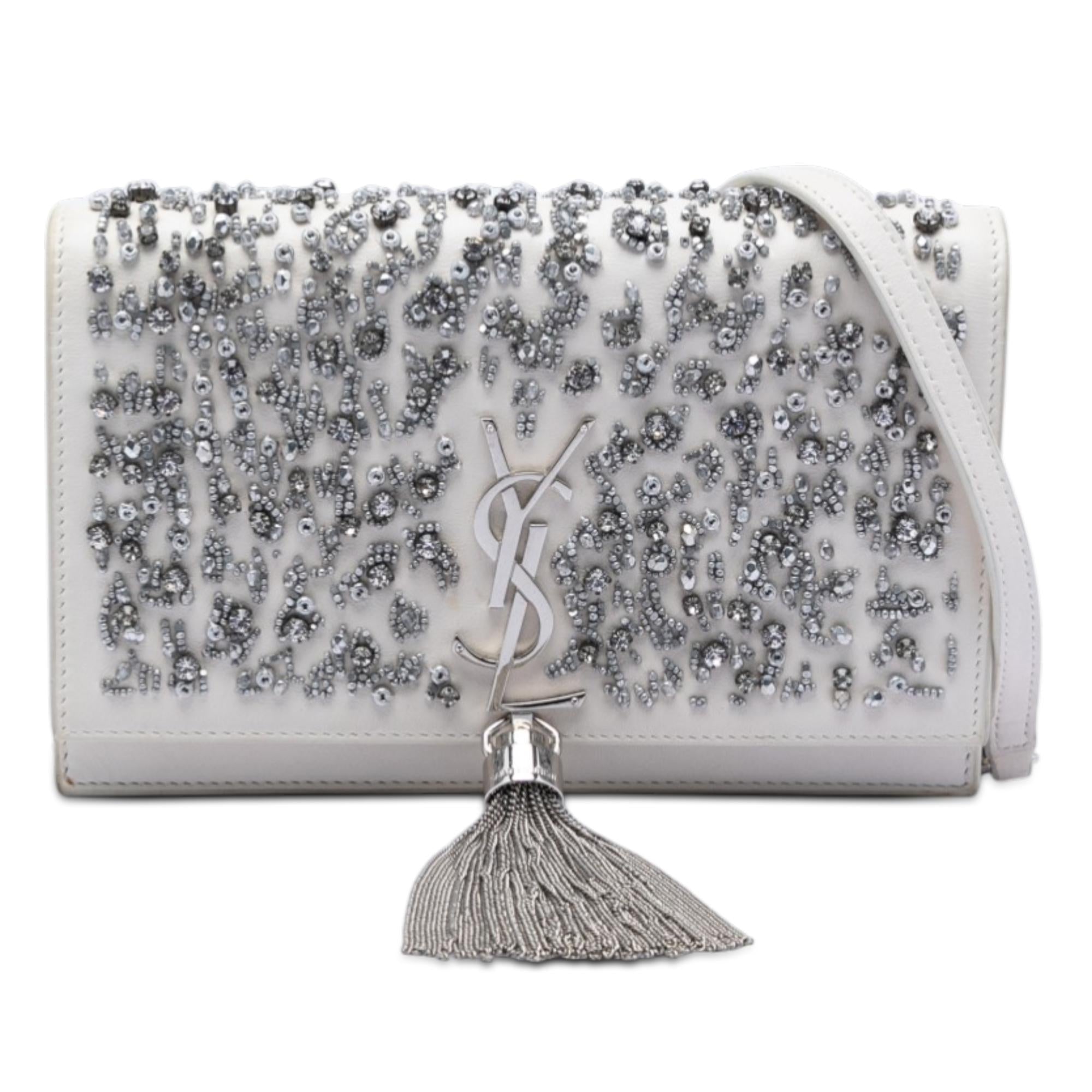 Saint Laurent Beaded Calfskin Monogram Kate Tassel Wallet on Chain