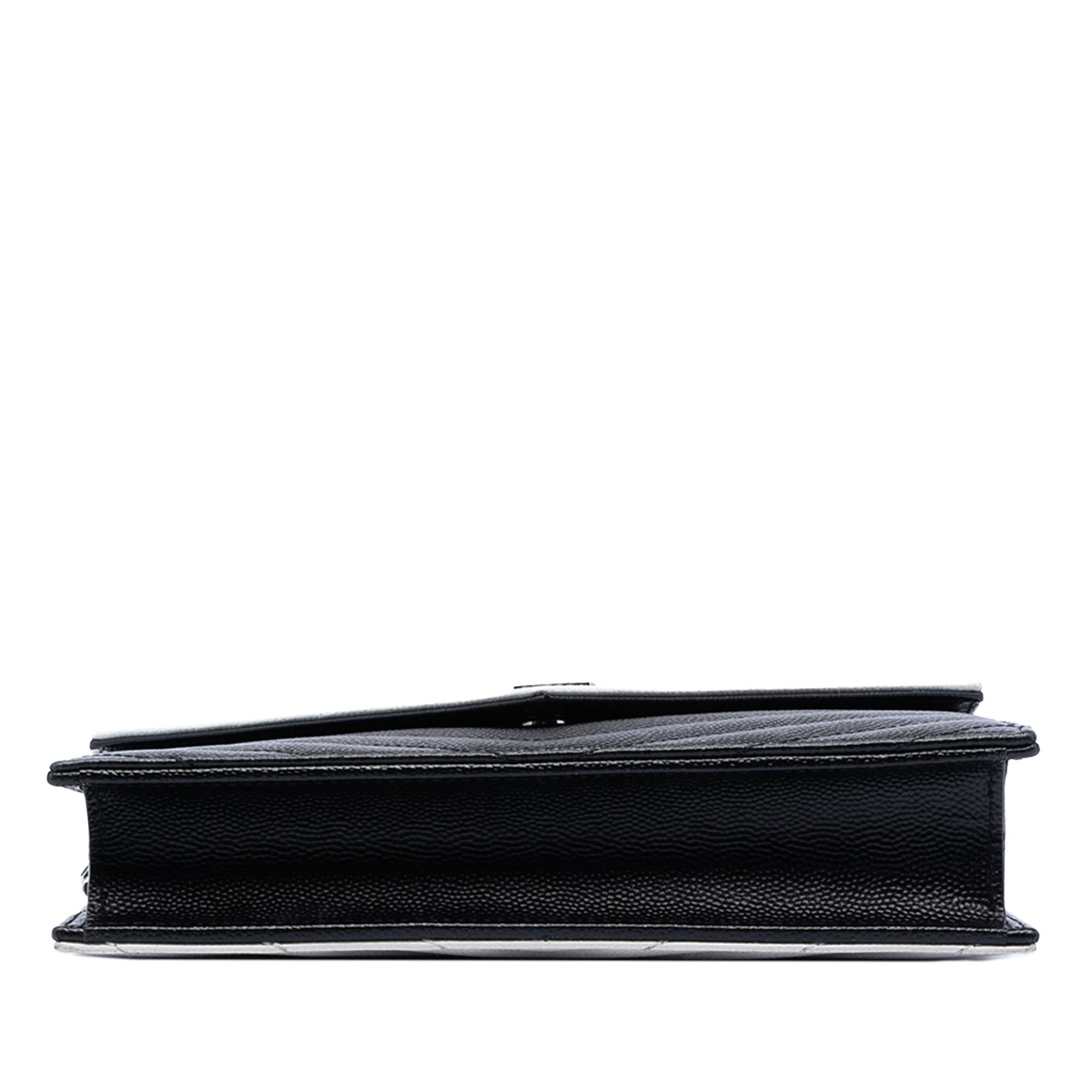 Saint Laurent Bicolor Grain De Poudre Chevron Monogram Envelope Chain Wallet