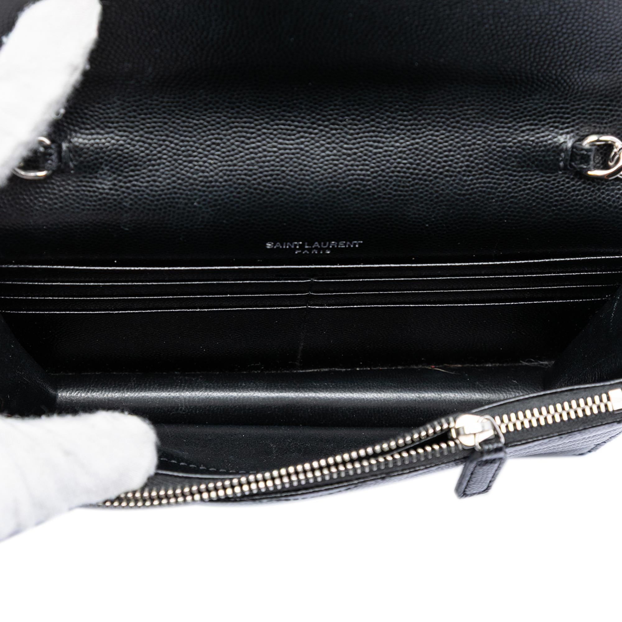 Saint Laurent Bicolor Grain De Poudre Chevron Monogram Envelope Chain Wallet