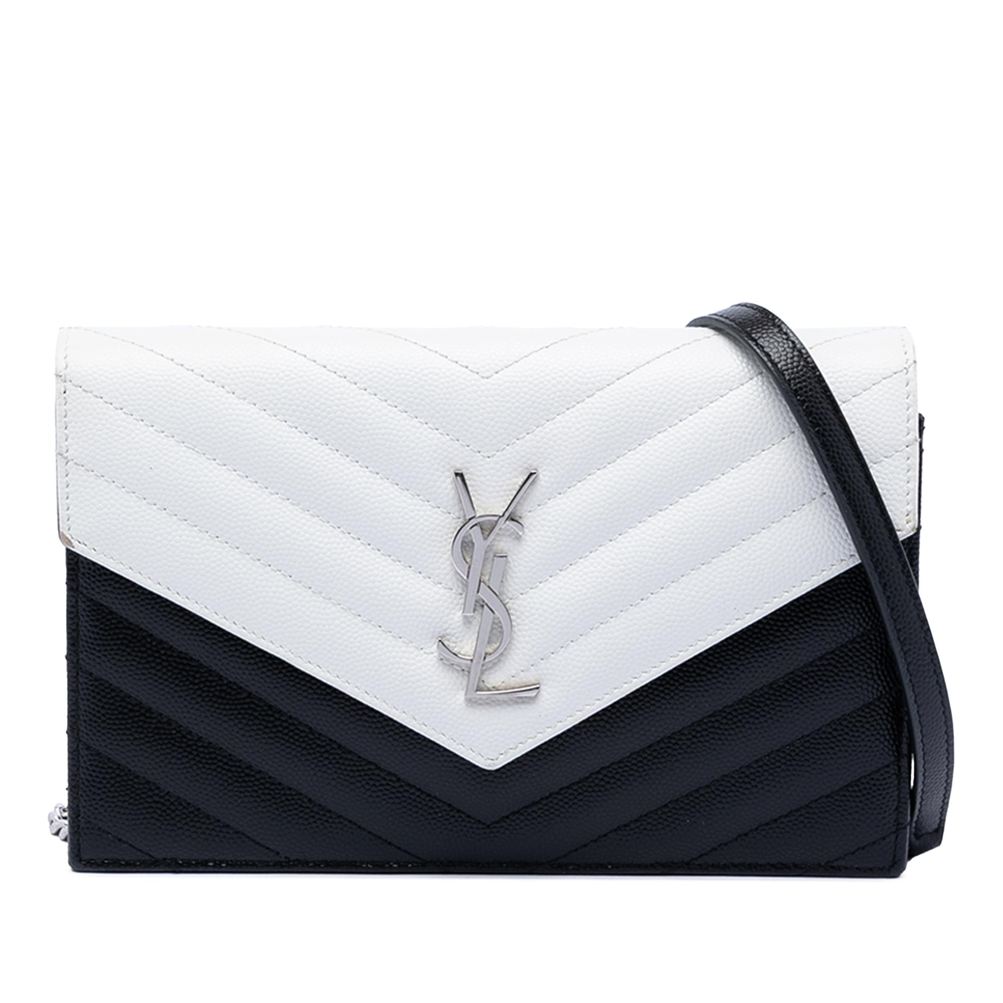 Saint Laurent Bicolor Grain De Poudre Chevron Monogram Envelope Chain Wallet