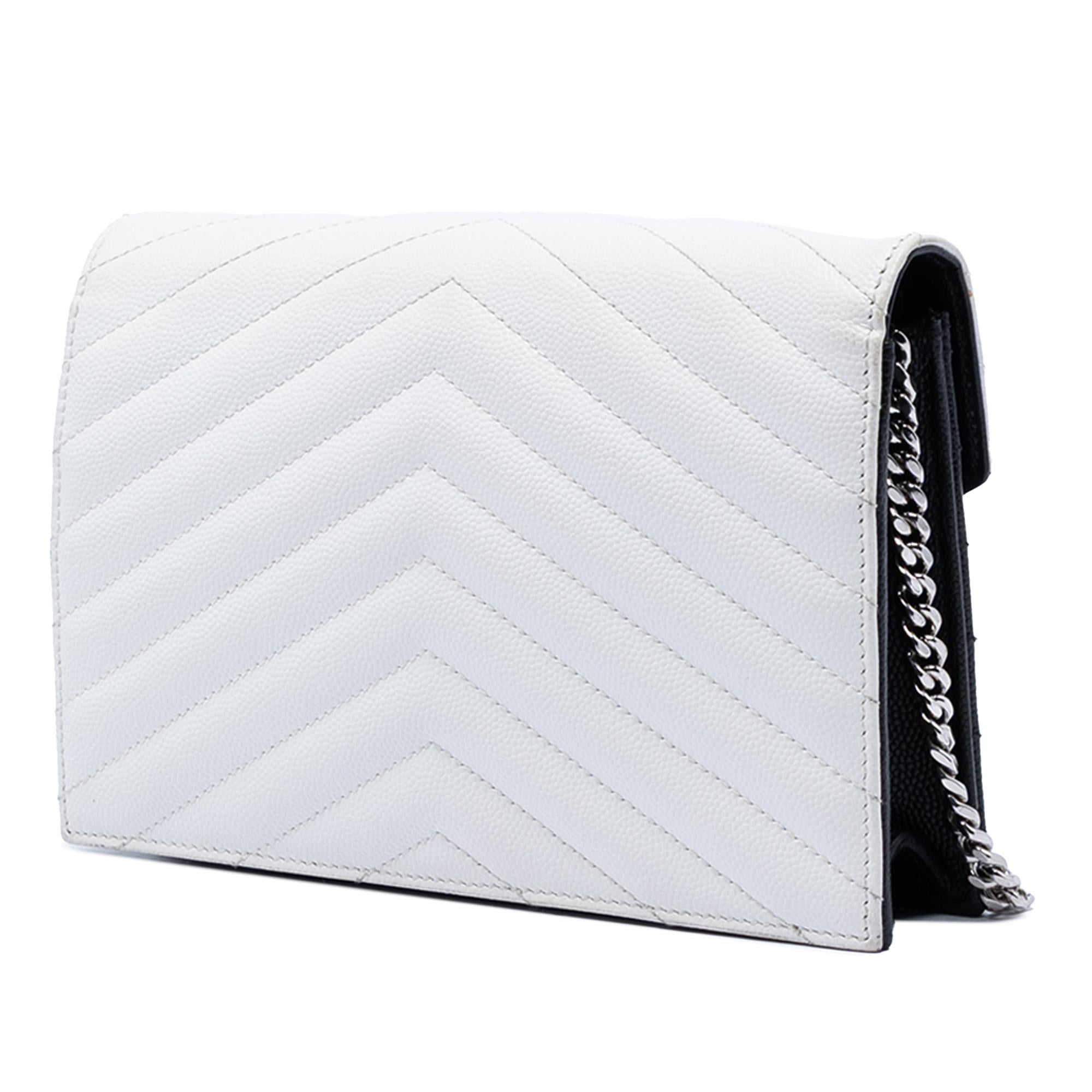 Saint Laurent Bicolor Grain De Poudre Chevron Monogram Envelope Chain Wallet