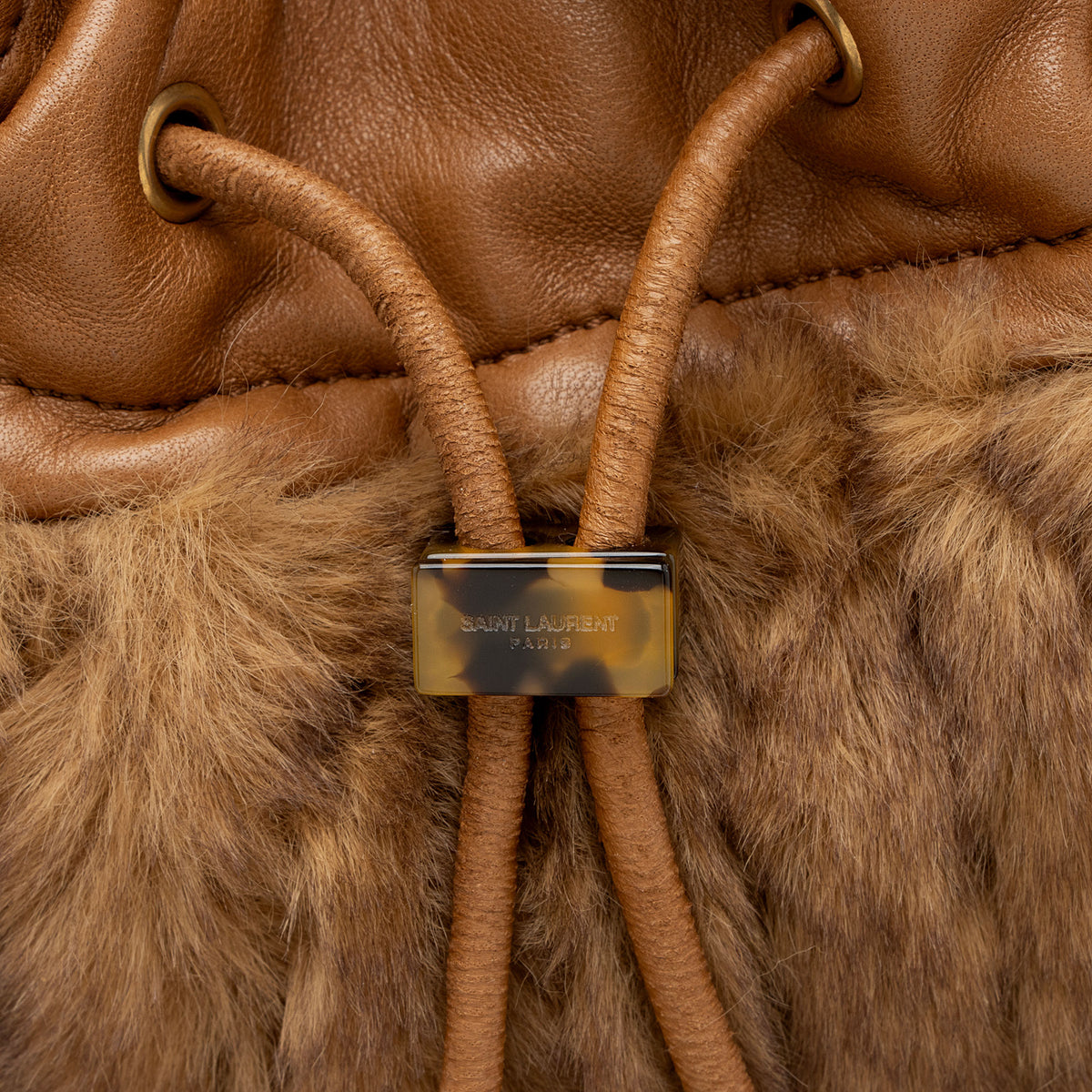 Saint Laurent Calfskin Faux Fur Bucket Bag