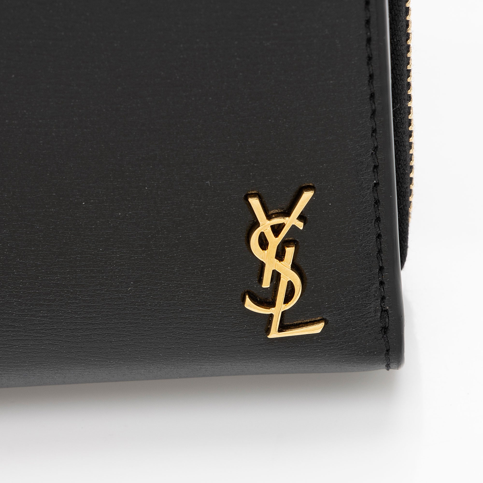 Saint Laurent Calfskin Monogram Compact Zip Around Wallet (SHF-p3n5HY)
