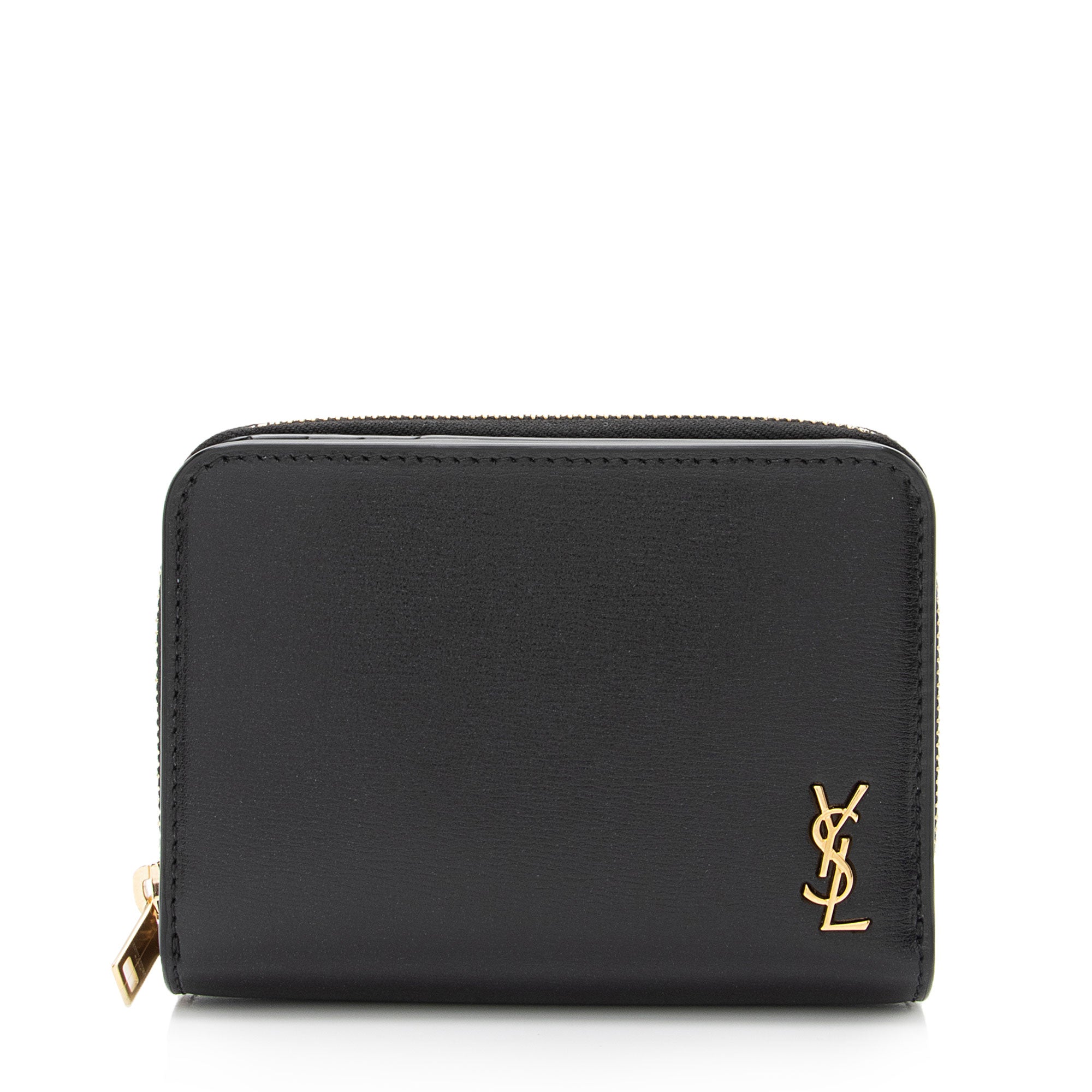 Saint Laurent Calfskin Monogram Compact Zip Around Wallet (SHF-p3n5HY)