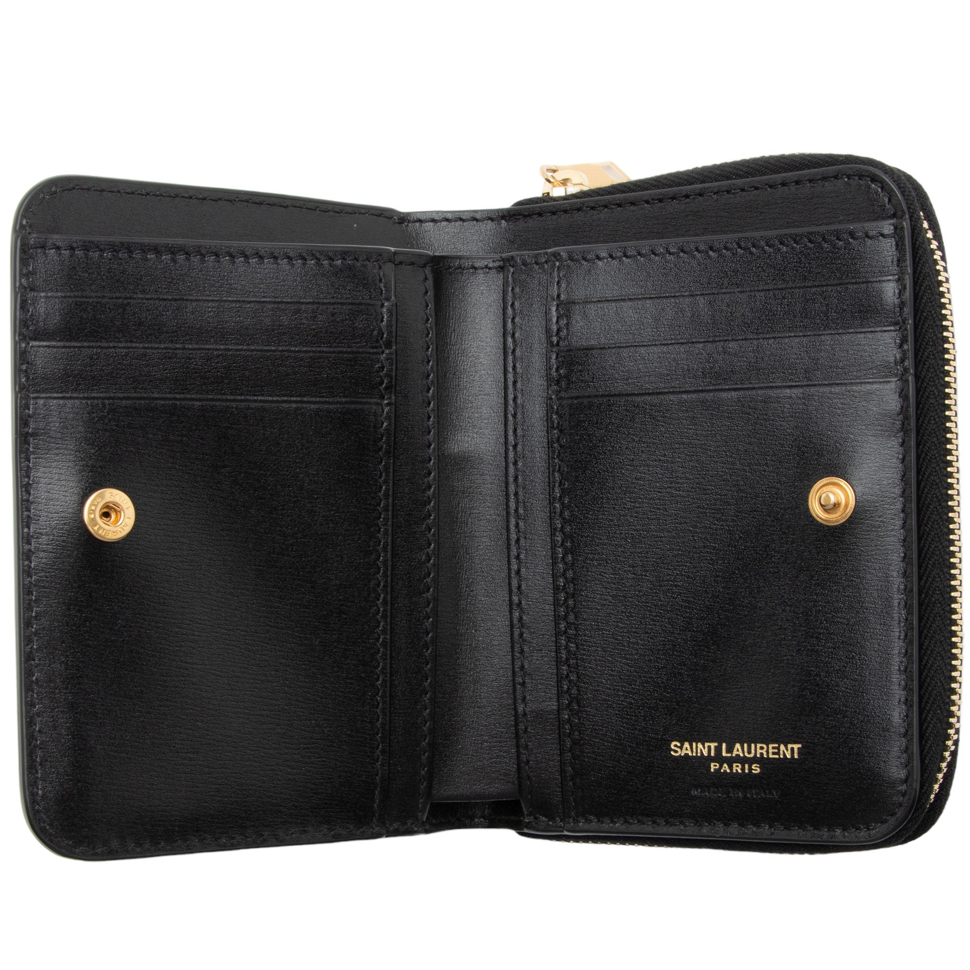 Saint Laurent Calfskin Monogram Compact Zip Around Wallet (SHF-p3n5HY)
