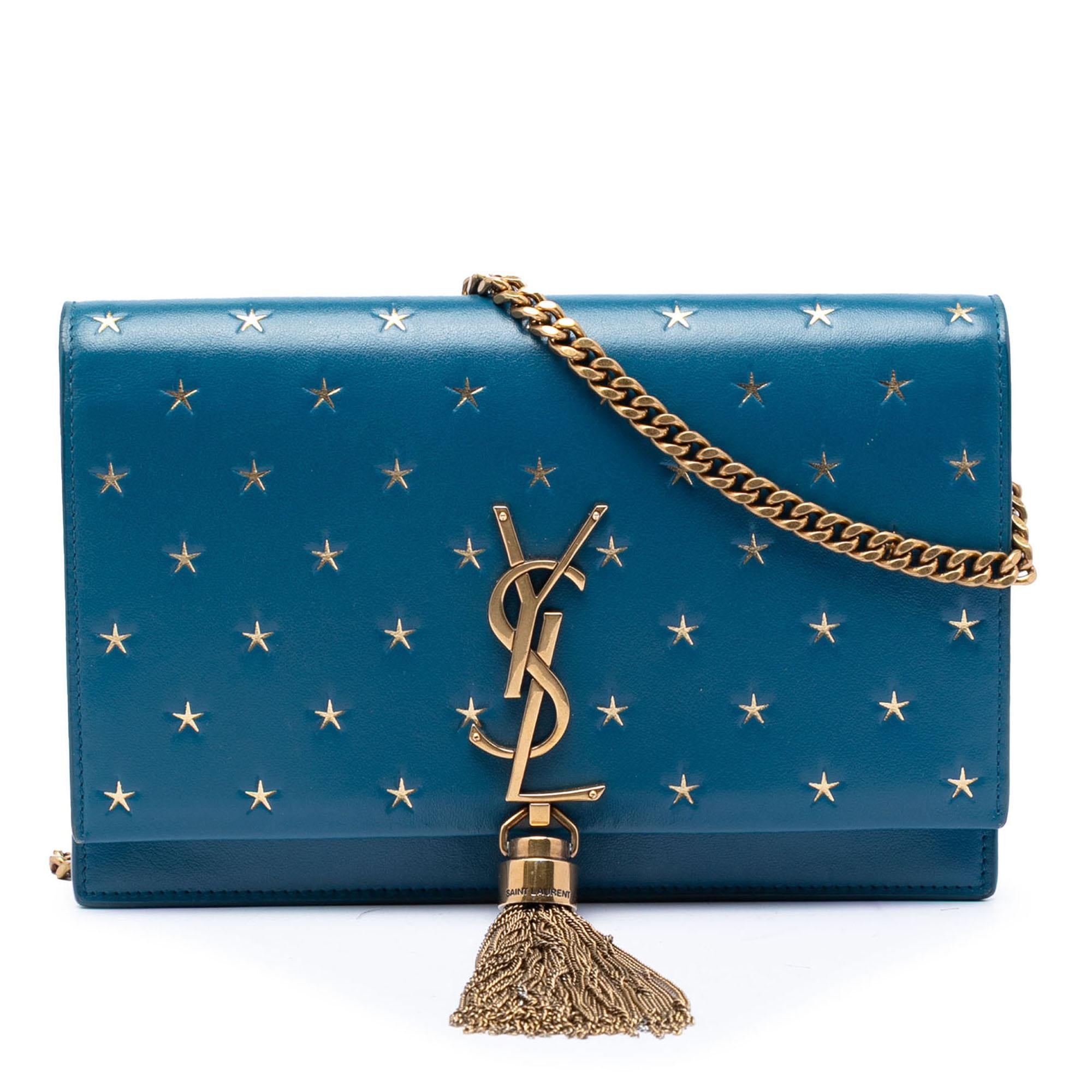 Saint Laurent Calfskin Star Print Classic Monogram Kate Tassel Wallet on Chain