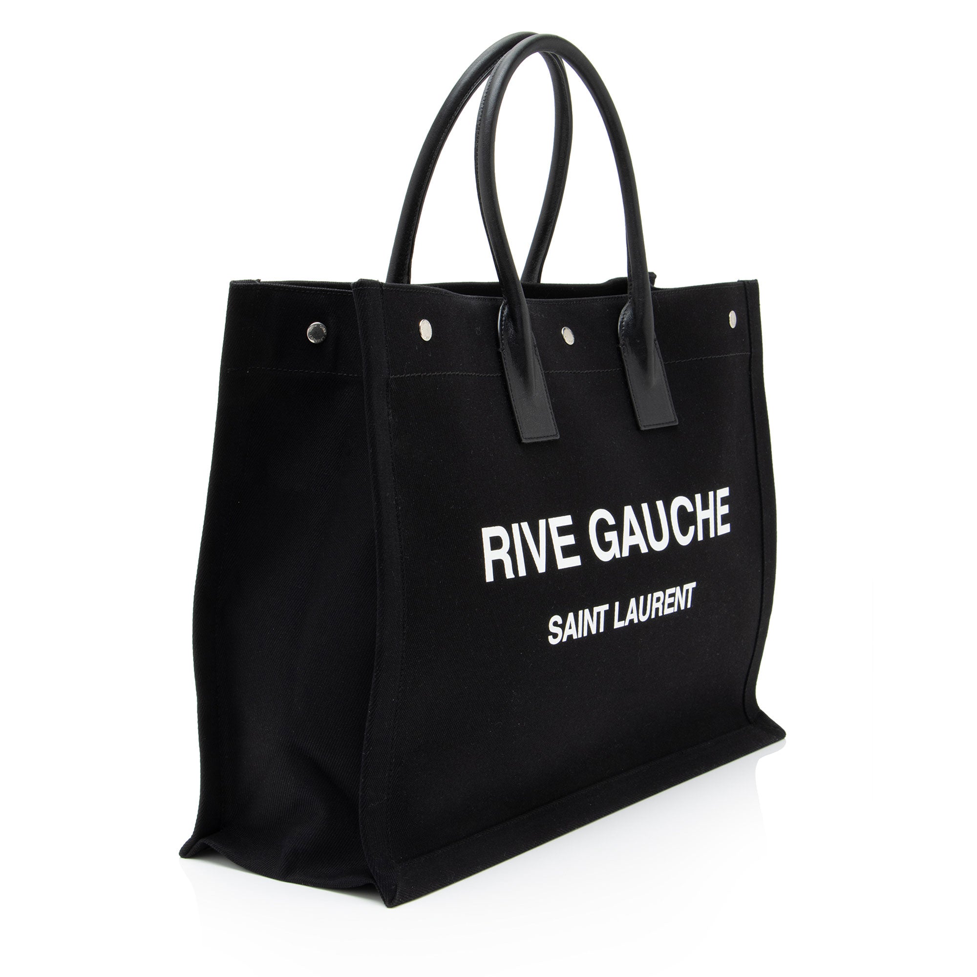 Saint Laurent Canvas Calfskin Rive Gauche Large Tote