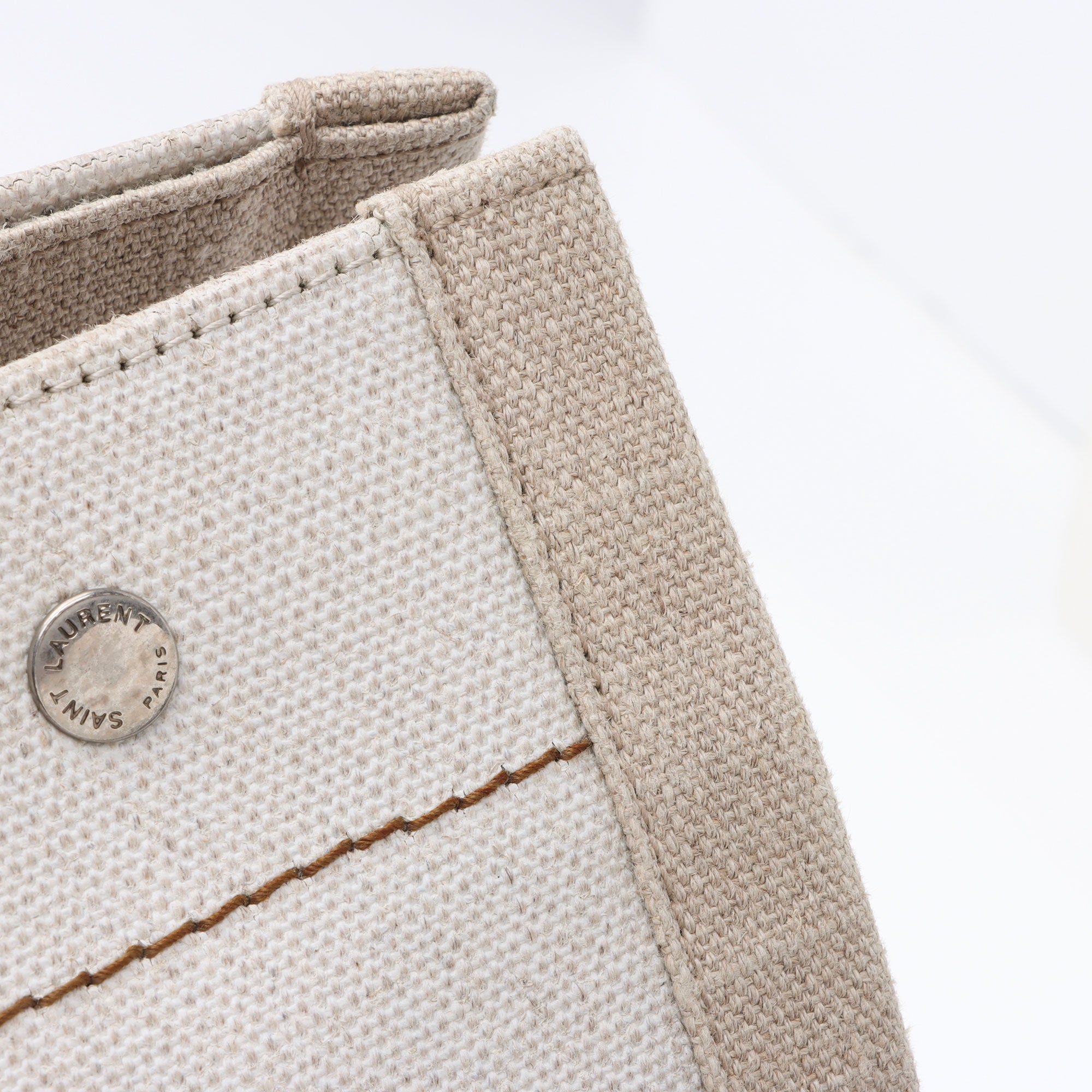 Saint Laurent Canvas Calfskin Rive Gauche Large Tote