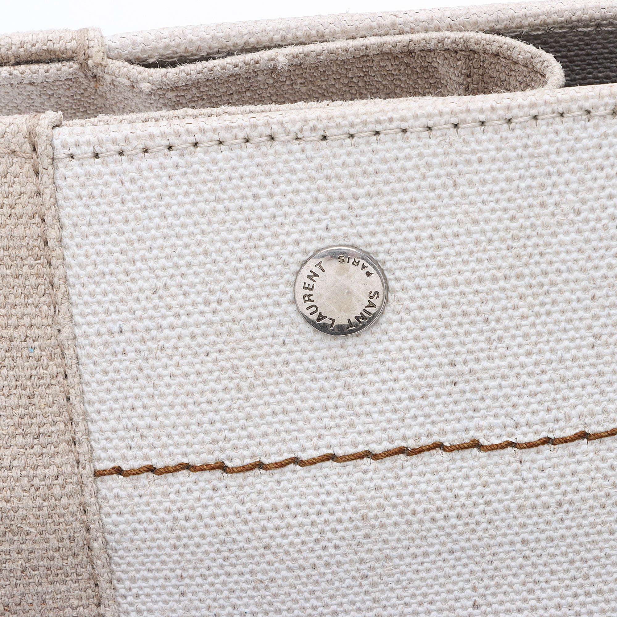 Saint Laurent Canvas Calfskin Rive Gauche Large Tote