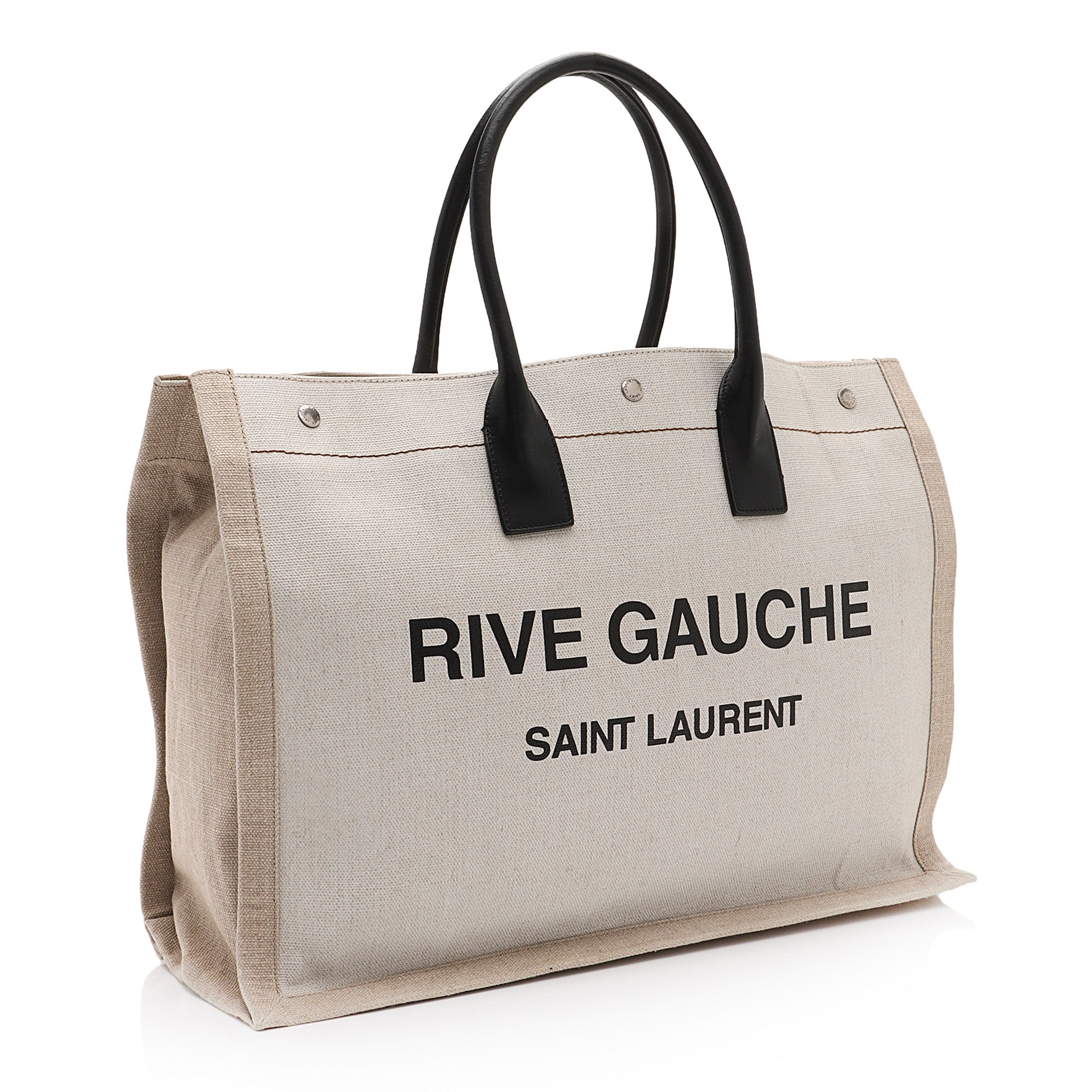 Saint Laurent Canvas Calfskin Rive Gauche Large Tote