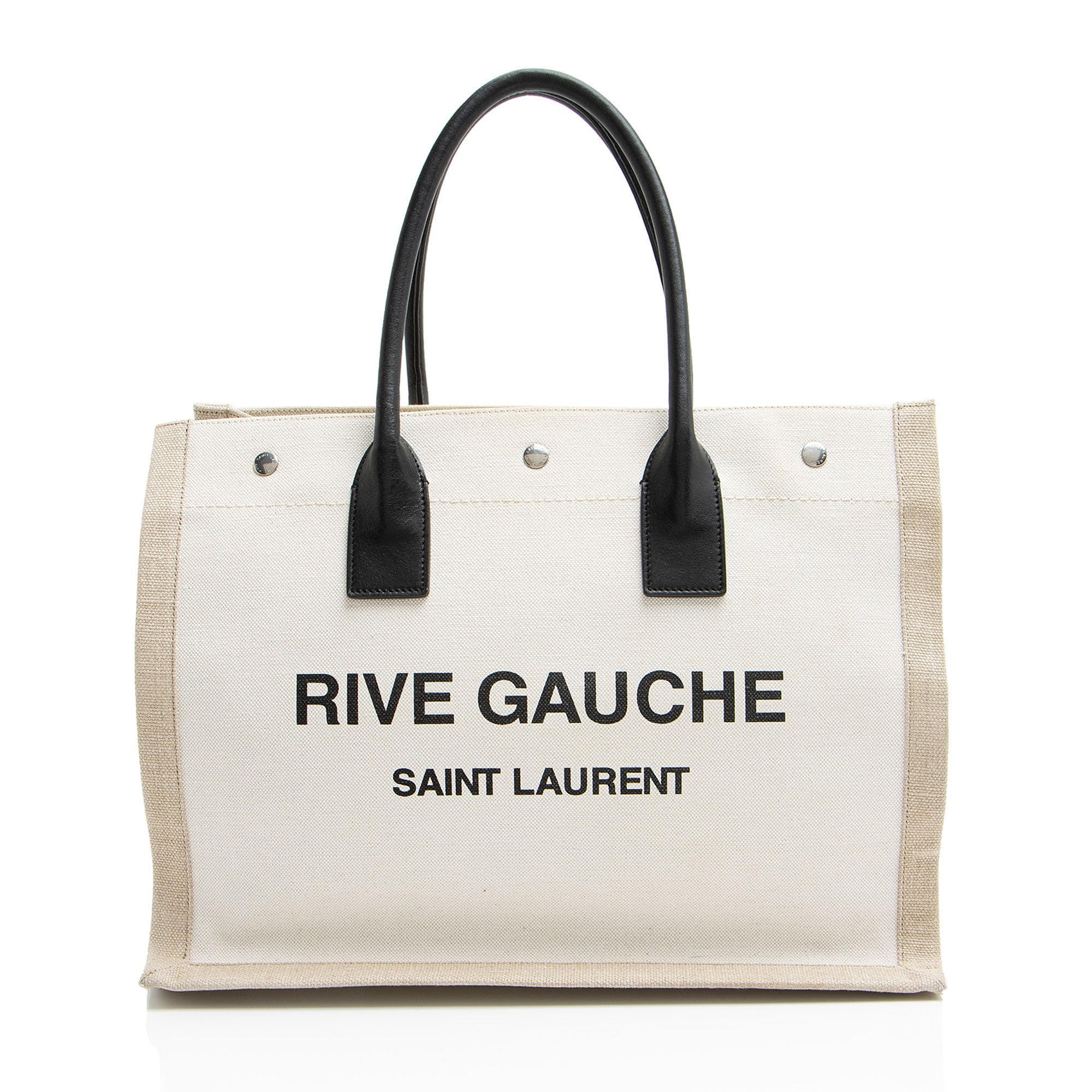 Saint Laurent Canvas Calfskin Rive Gauche Small Tote