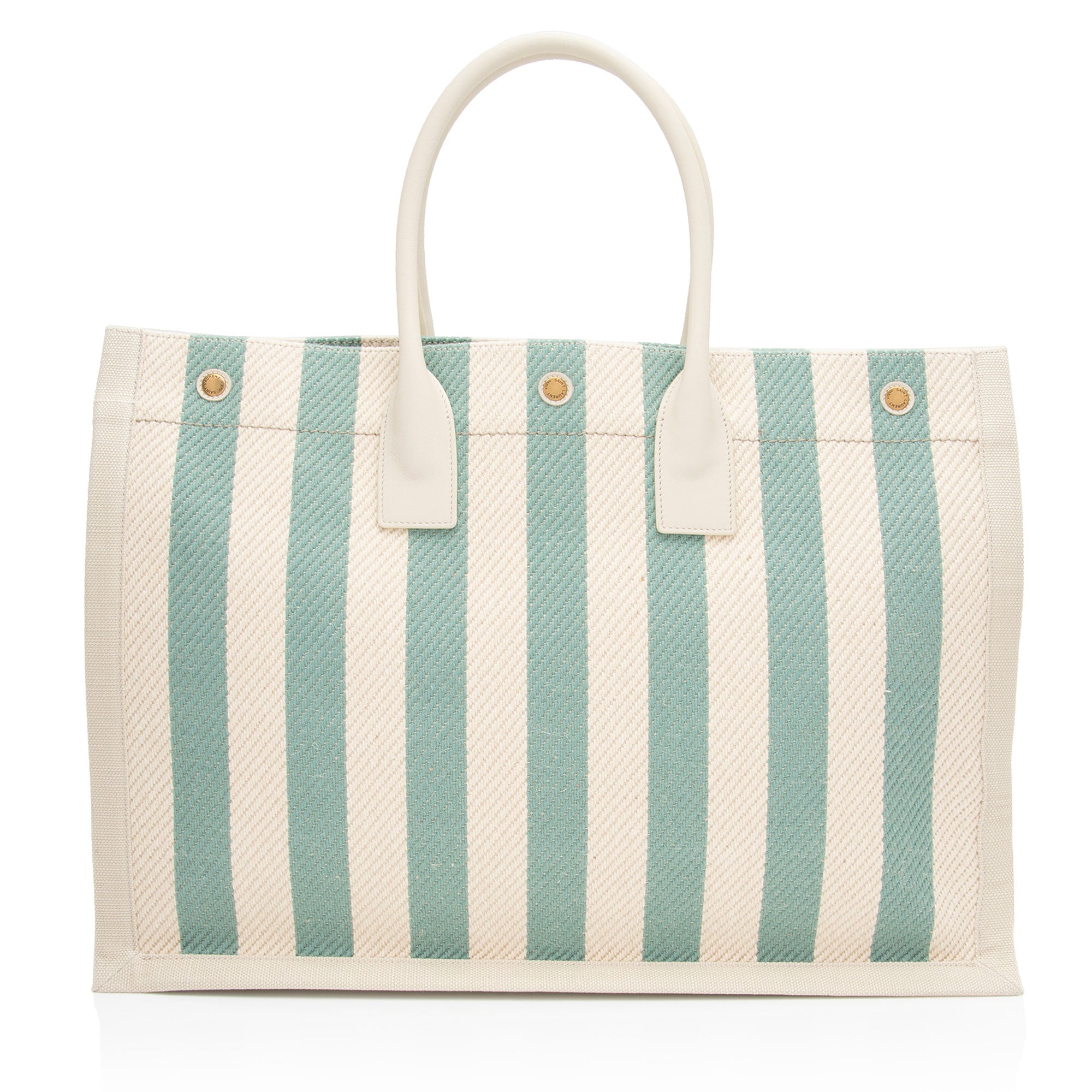 Saint Laurent Canvas Calfskin Striped Rive Gauche Large Tote