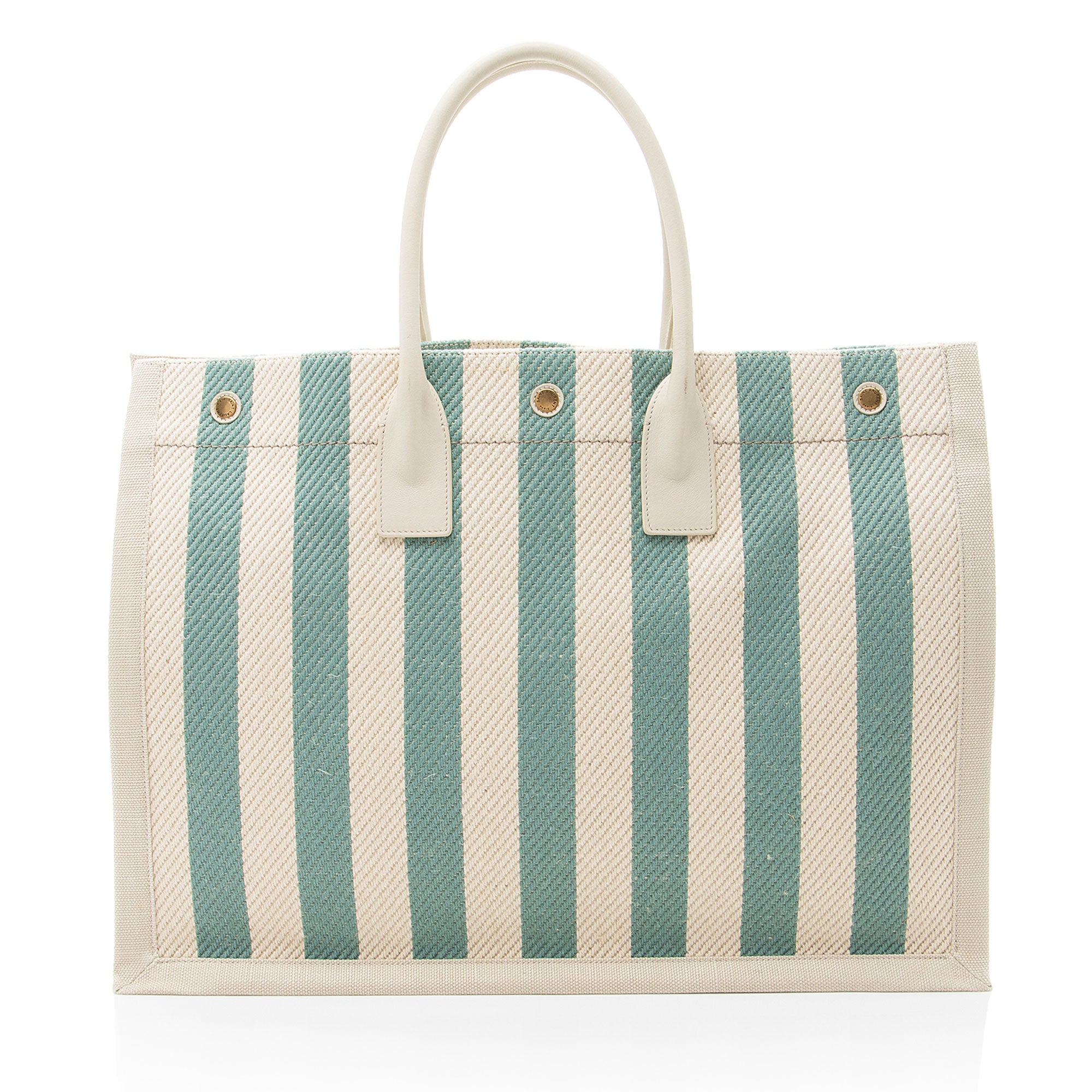 Saint Laurent Canvas Calfskin Striped Rive Gauche Large Tote